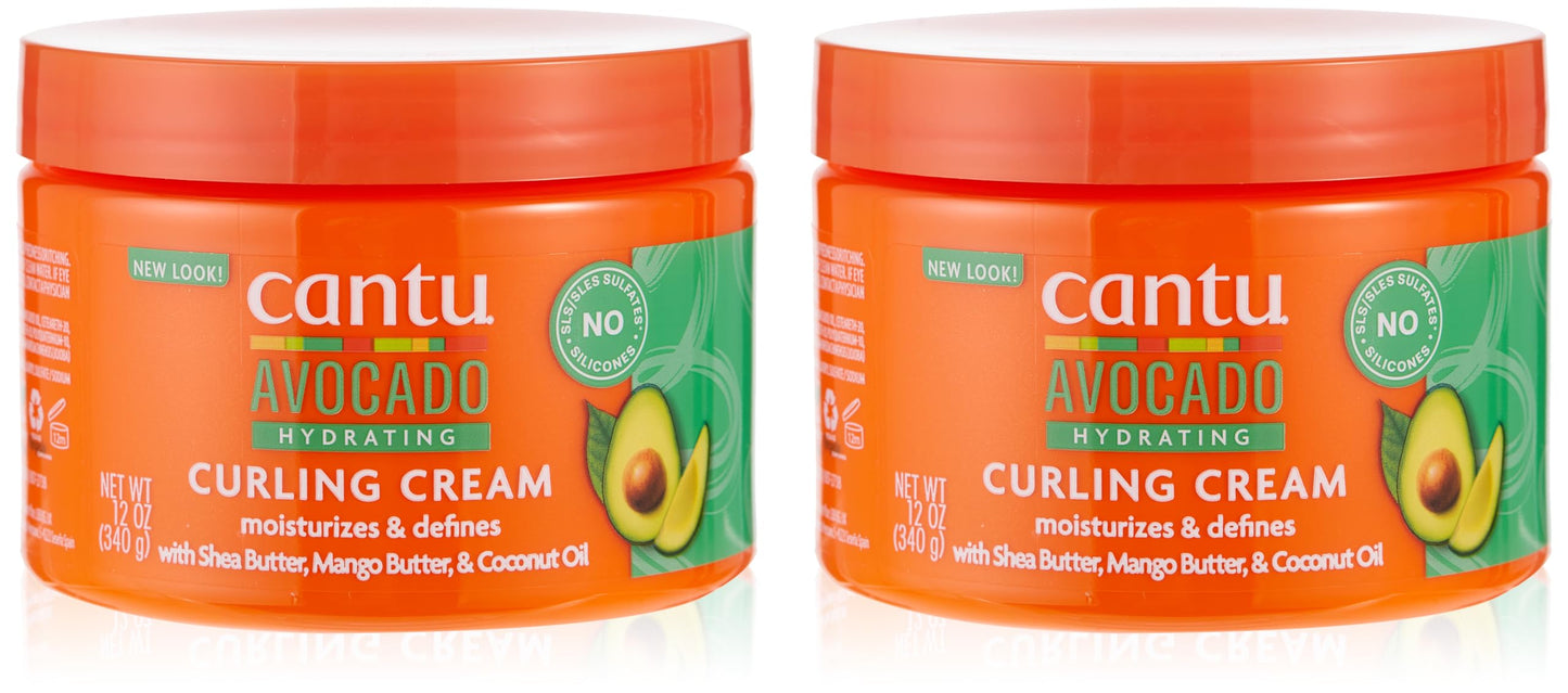 Cantu Avocado Curling Cream Hydrating 12 Ounce Jar (Pack of 2)
