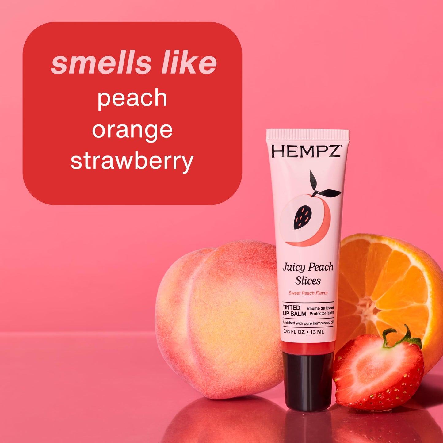 Hempz Peach Tinted Lip Balm, Hydrating Gloss for Dry Cracked Lips, Juicy Peach Slices, .44 fl.oz.