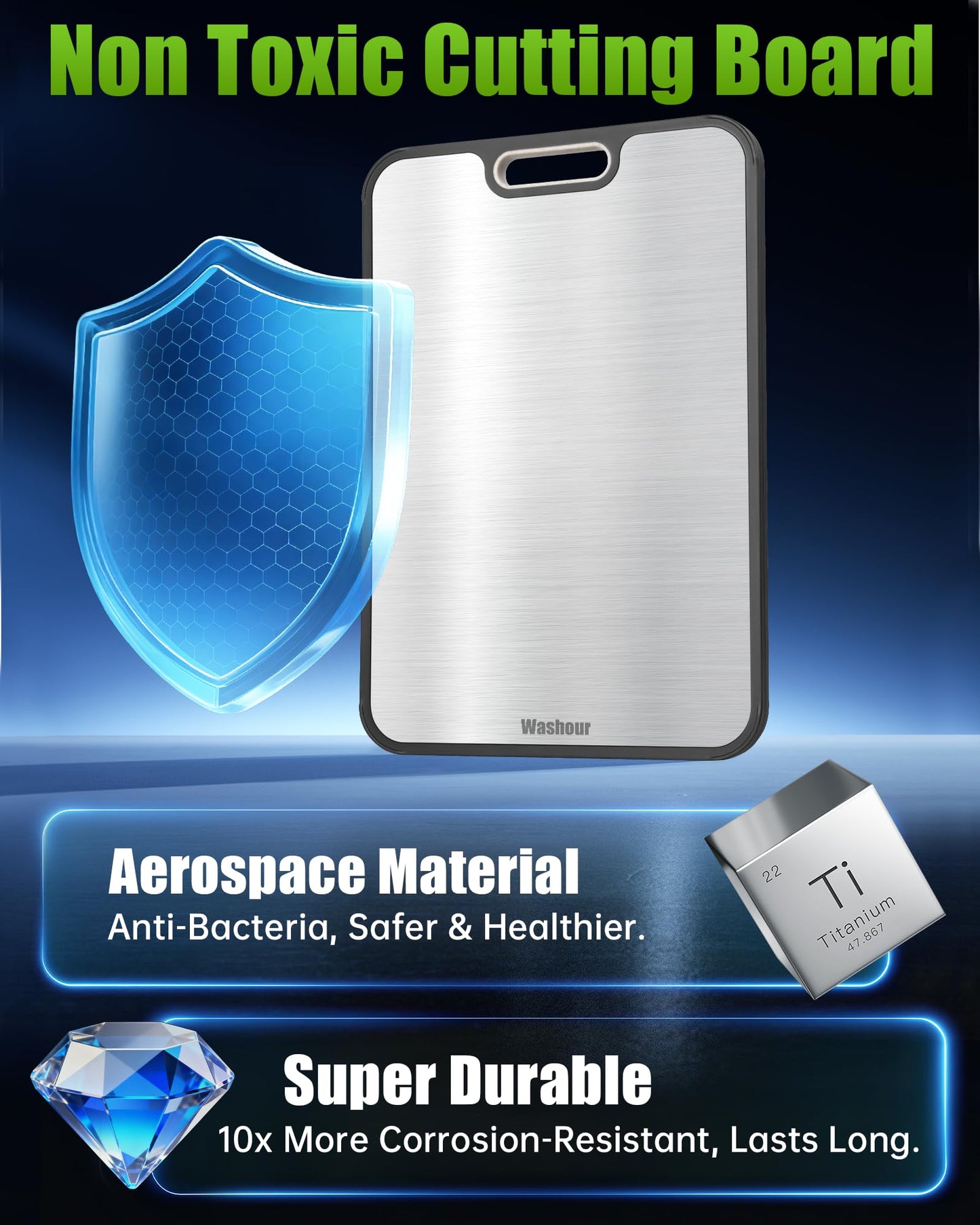 Titanium Cutting Boards for Kitchen, Non Toxic 2-in-1 Cutting Board Double Sided, Food Grade Pure Titanium and Wheat Straw PP, Easy to Clean Large…