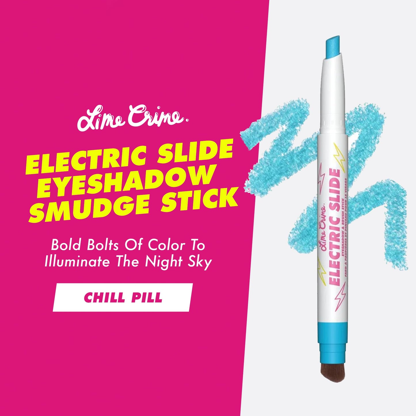 Lime Crime Electric Slide Eyeshadow & Brush Stick, Chill Pill (Metallic Teal) - Lightweight 2-in-1 Eyeshadow Smudge Stick with Angled Brush for Long
