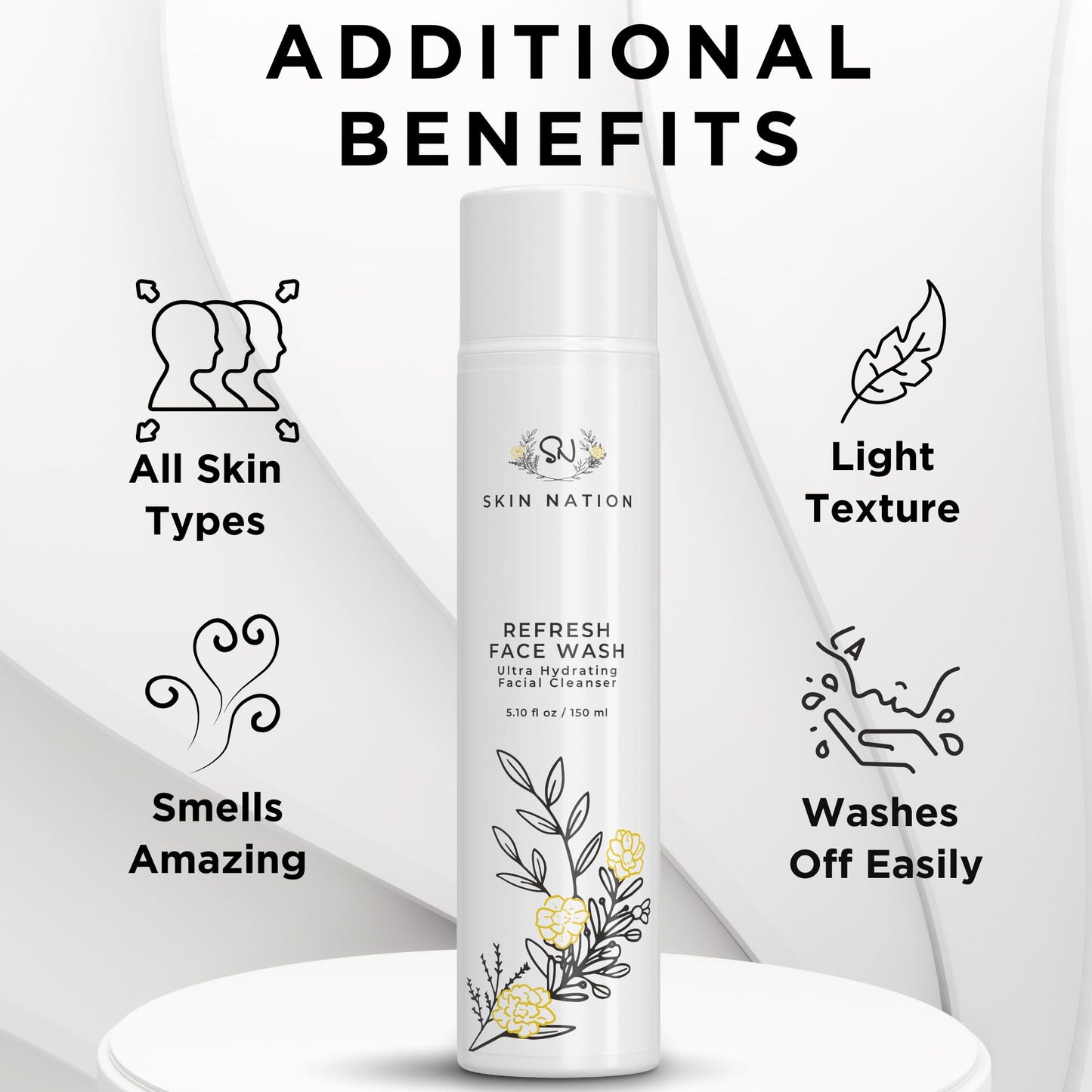Skin Nation Hydrating Gentle Face Wash with Organic Aloe and Chamomile for Dry, Oily and Sensitive Skin, Paraben Free and Sulfate Free, 5.1 Fl Oz