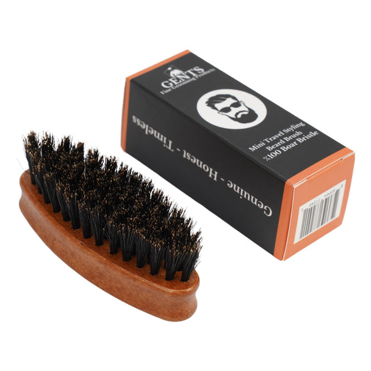 Gents Wood Small Travel Beard Brush - Natural Boar Bristles with Wooden Grooved Handle Mini Size Portable (Small, 3, Count) Beauty and Personal Care G.B.S