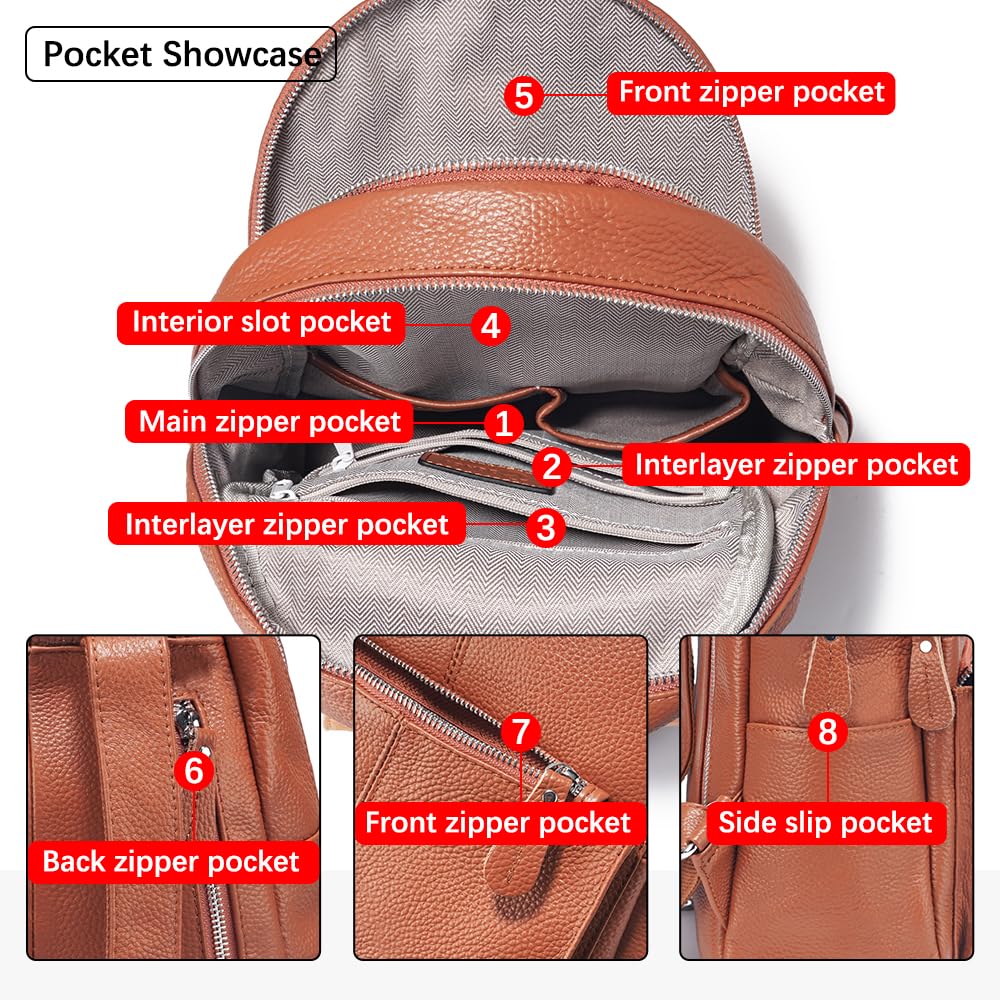 15 Colors Real Soft 100% Genuine Leather Women Backpack Fashion Ladies Travel Bag Preppy Style For Woman (Brown)