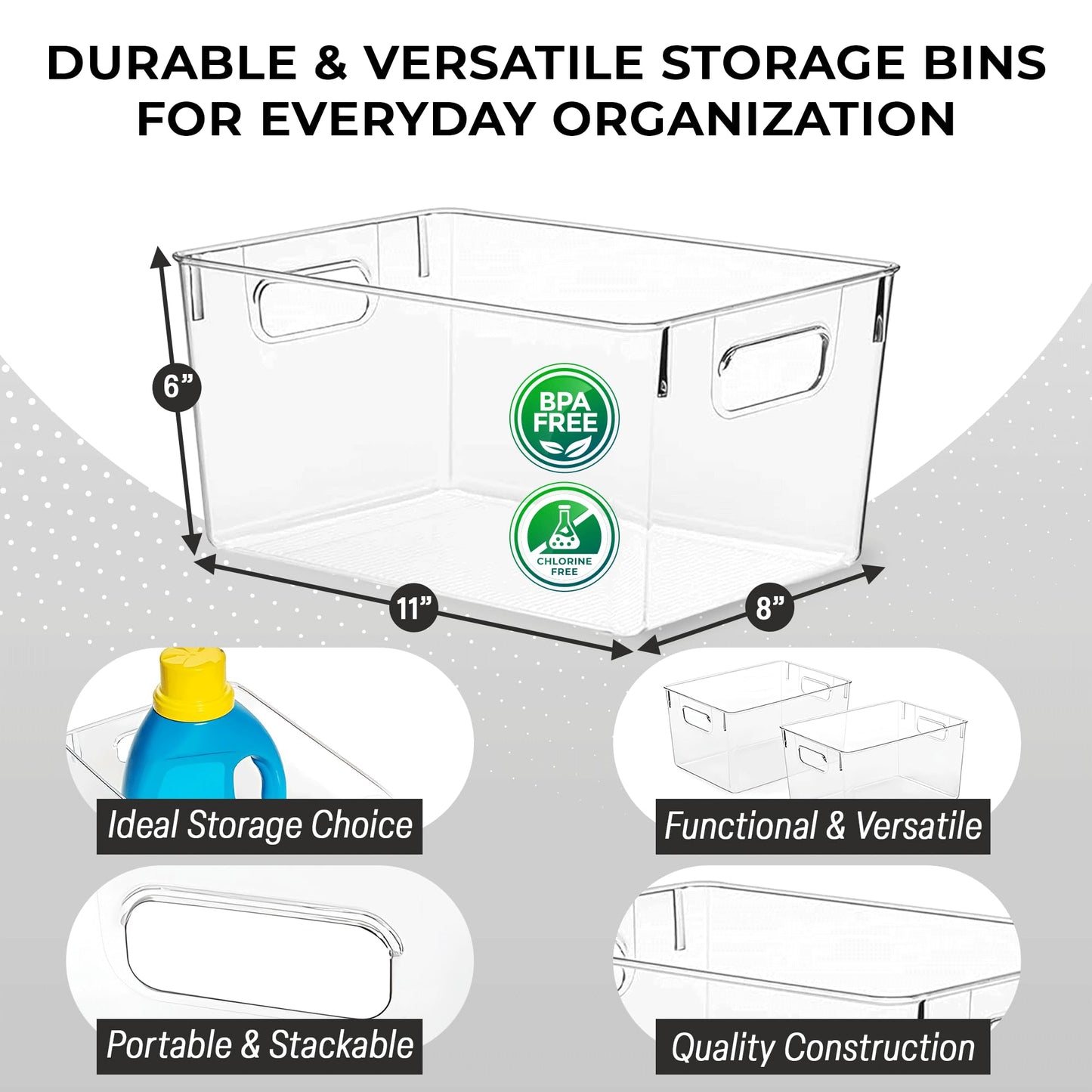 ClearSpace Clear Plastic Storage Bins – Pantry & Cabinet Organizers for Kitchen, Laundry, Office, Closet, Garage & Freezer