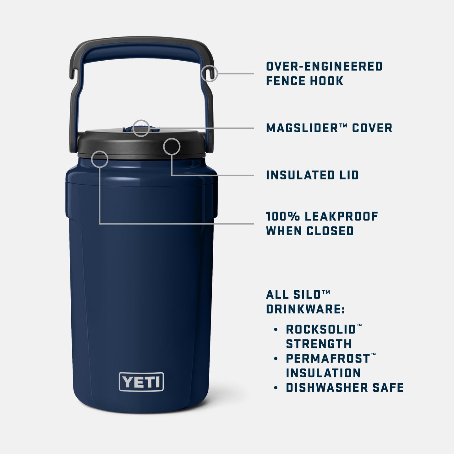 YETI Half Gallon Insulated Straw Cap Water Jug - Leakproof, Lightweight Sports Bottle with Fence Hook Handle - Keeps Drinks Ice-Cold - Ideal for Gym