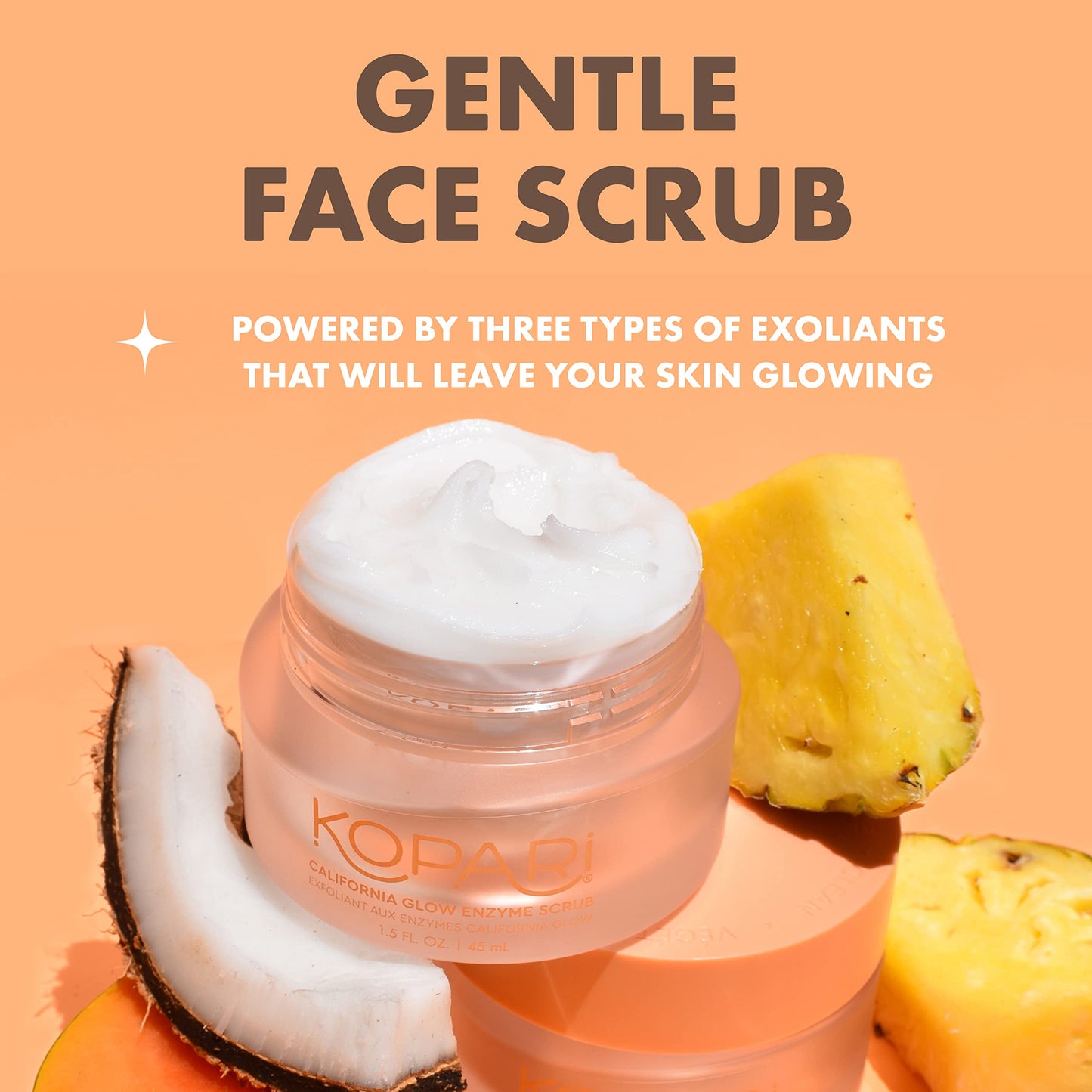 Kopari California Glow Enzyme Exfoliating Face Scrub, Clarifying & Brightening Skin Exfoliation Facial Scrub, Supports Anti-Aging, 100% Organic