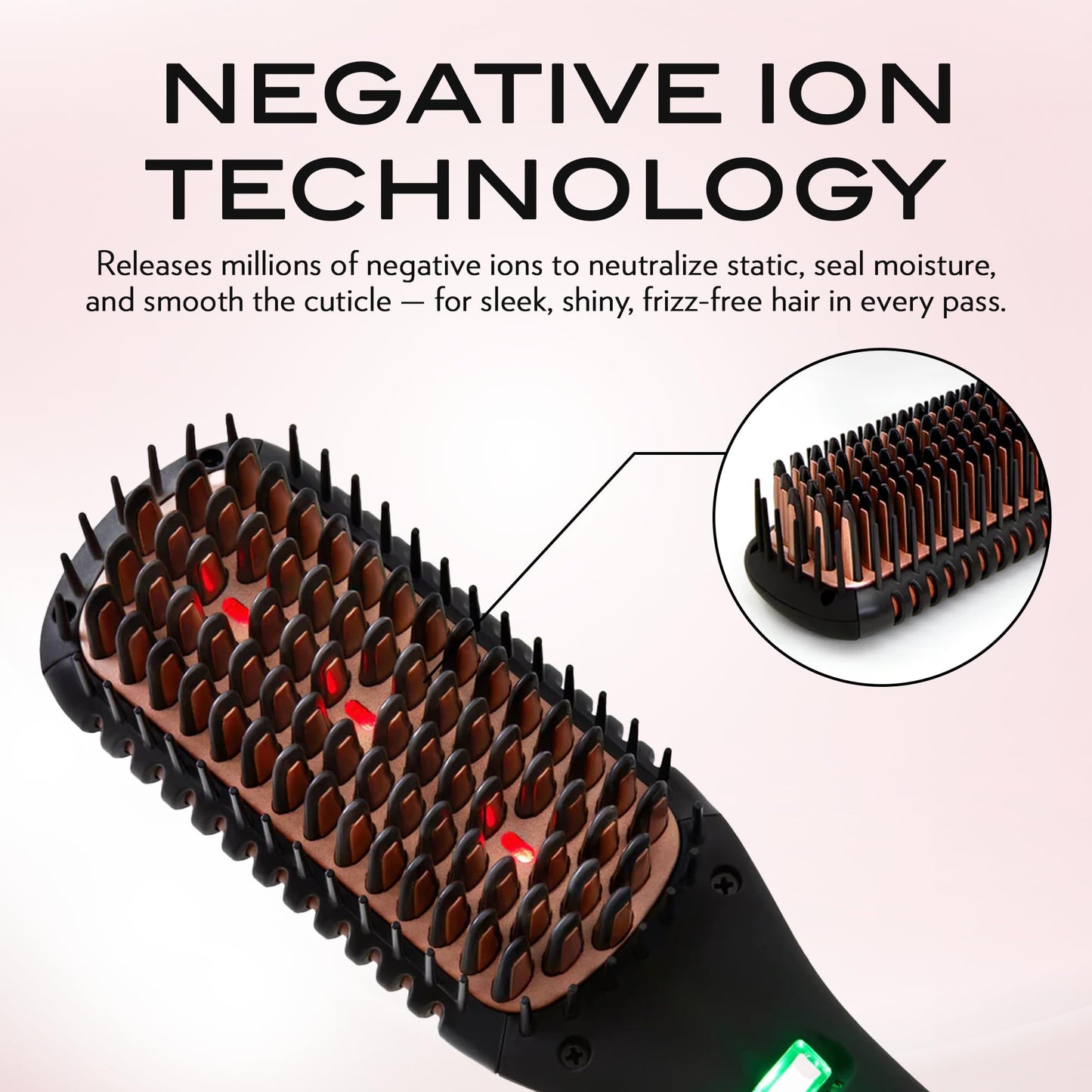 NuMe Ionic Straightening Brush - Ionic Smoothing Brush - Tourmaline Ceramic Bristles & Heated Edges with Negative Ion Conditioning, Far-Infrared Heat