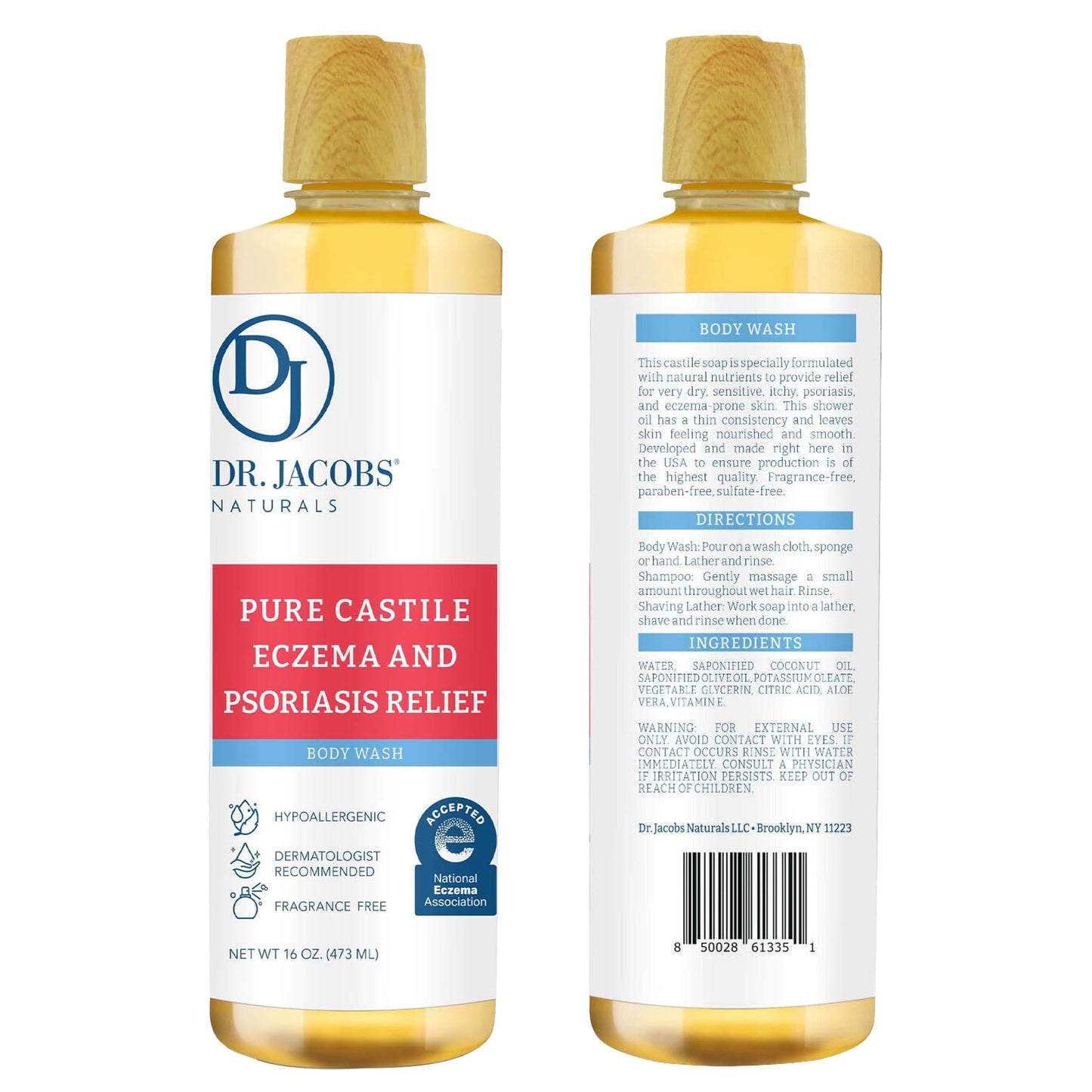 Dr. Jacobs Naturals Hypoallergenic Castile Soap, Dermatologist Tested Unscented Soap for Eczema & Psoriasis Relief - Sensitive Skin Body Wash Vegan Beauty & Personal Care DR.JACOBS NATURALS