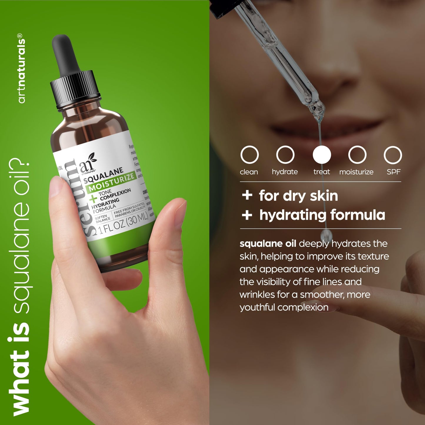 Artnaturals Squalane Oil - Pure & Natural Plant Facial Oil - Cold Pressed and Unrefined Premium Grade Multipurpose Moisturizing Oil for Skin