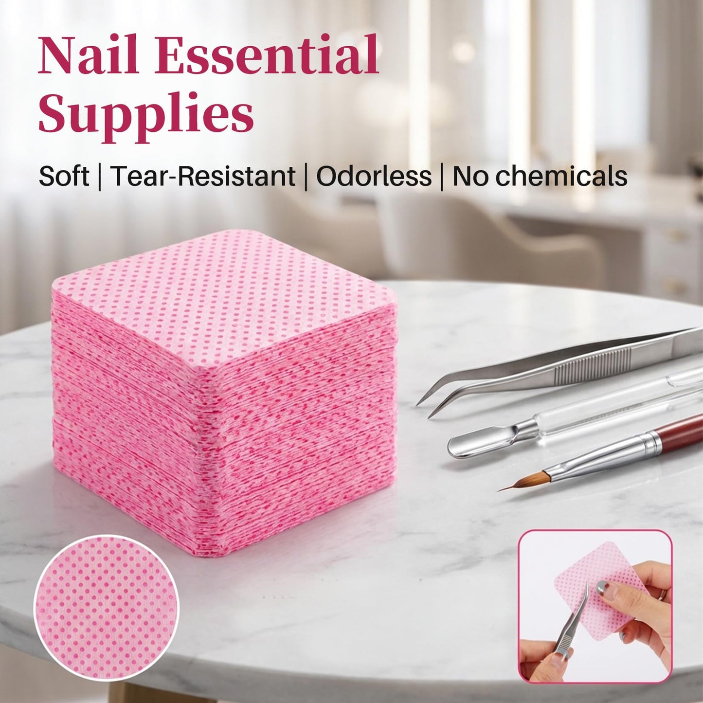 MAQIHAN 1200 Lint Free Nail Wipes - Pink Acetone Nail Polish Remover Wipes Lint Free Nail Wipes Pads Gel Nails No Lint Nail Glue Wipes Eyelash Beauty and Personal Care MAQIHAN