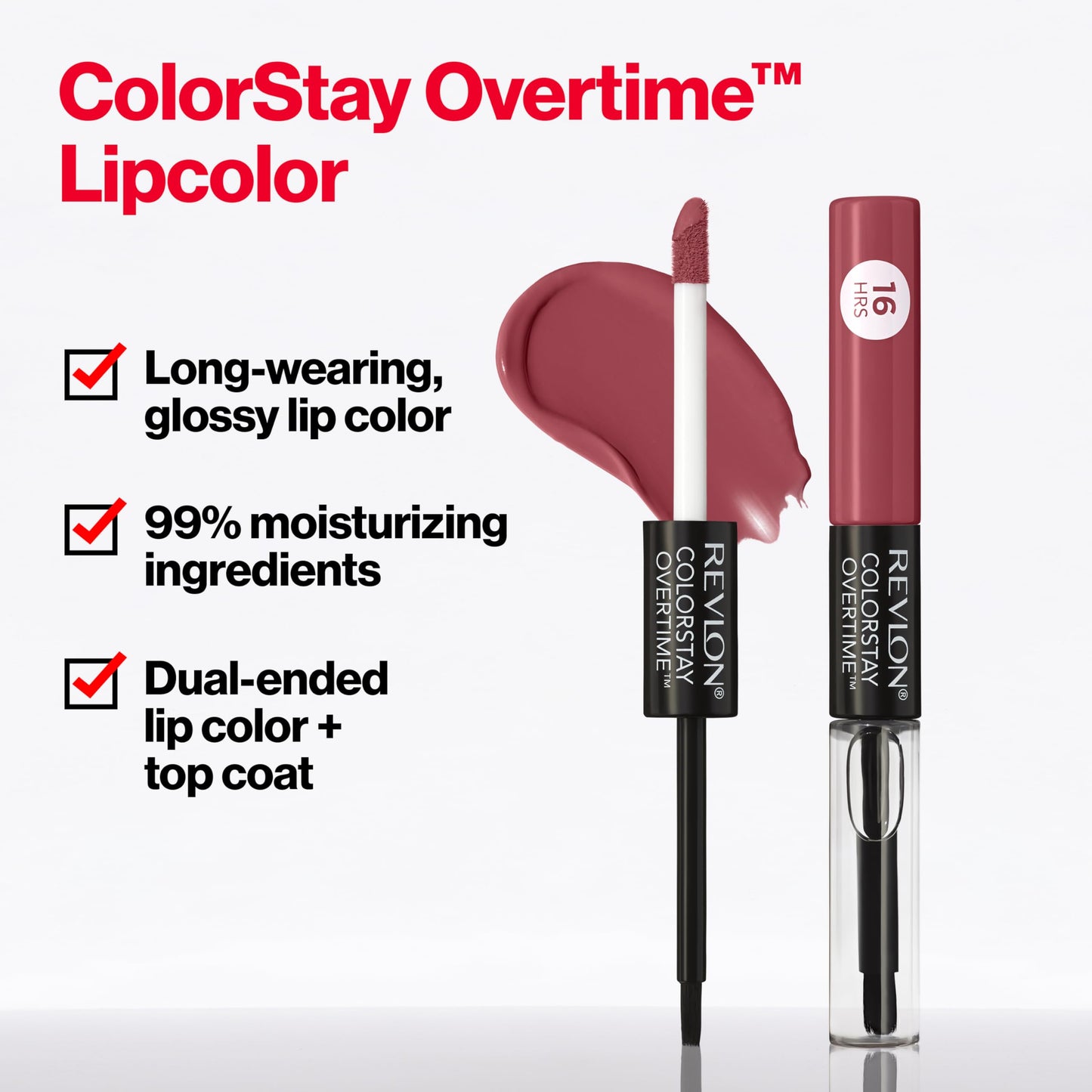 Revlon Liquid Lipstick with Clear Lip Gloss, ColorStay Overtime Lipcolor, Dual Ended with Vitamin E, 040 Forever Scarlet, 0.07 Fl Oz
