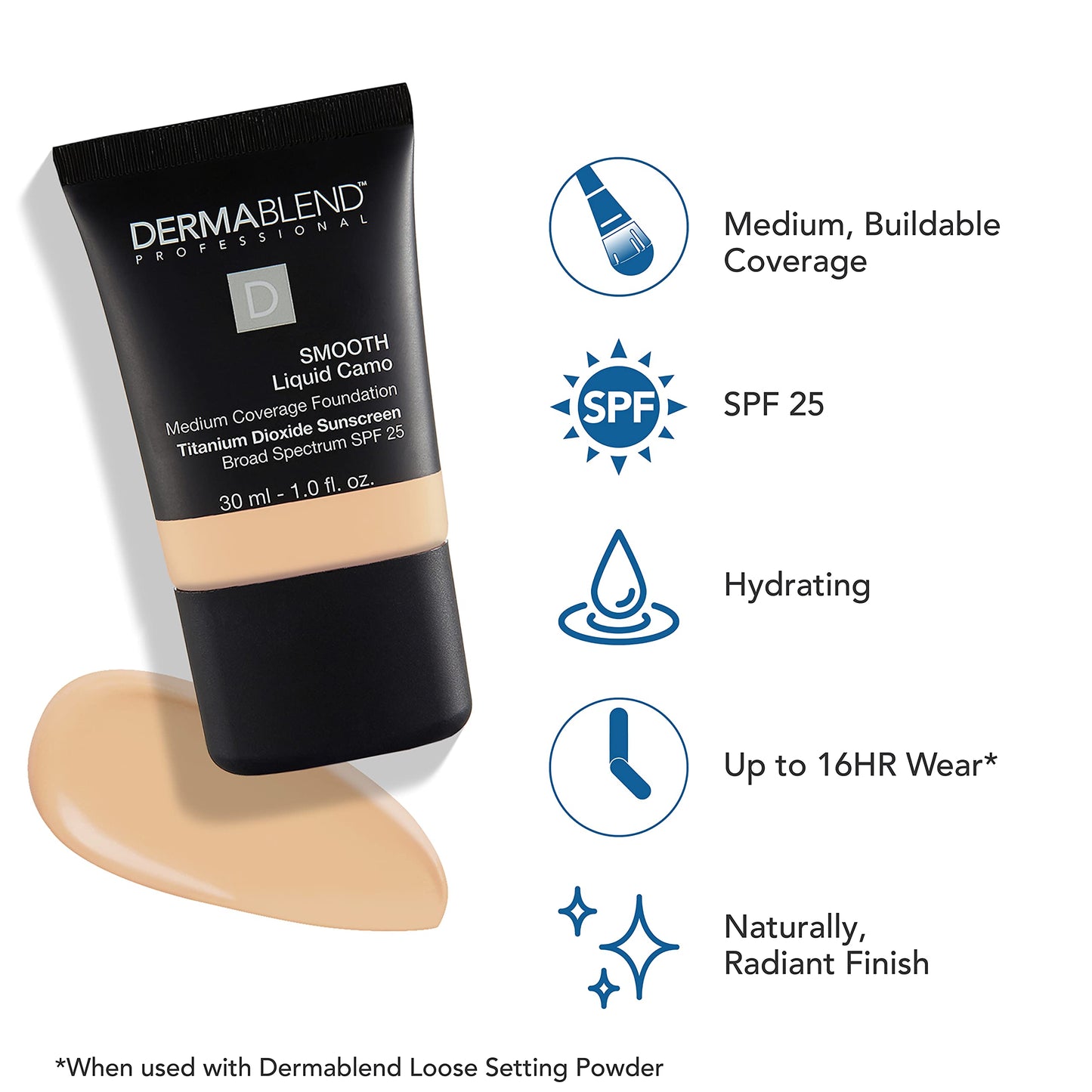 Dermablend Smooth Liquid Foundation with SPF 25, 0C Linen, 1 Fl. Oz.