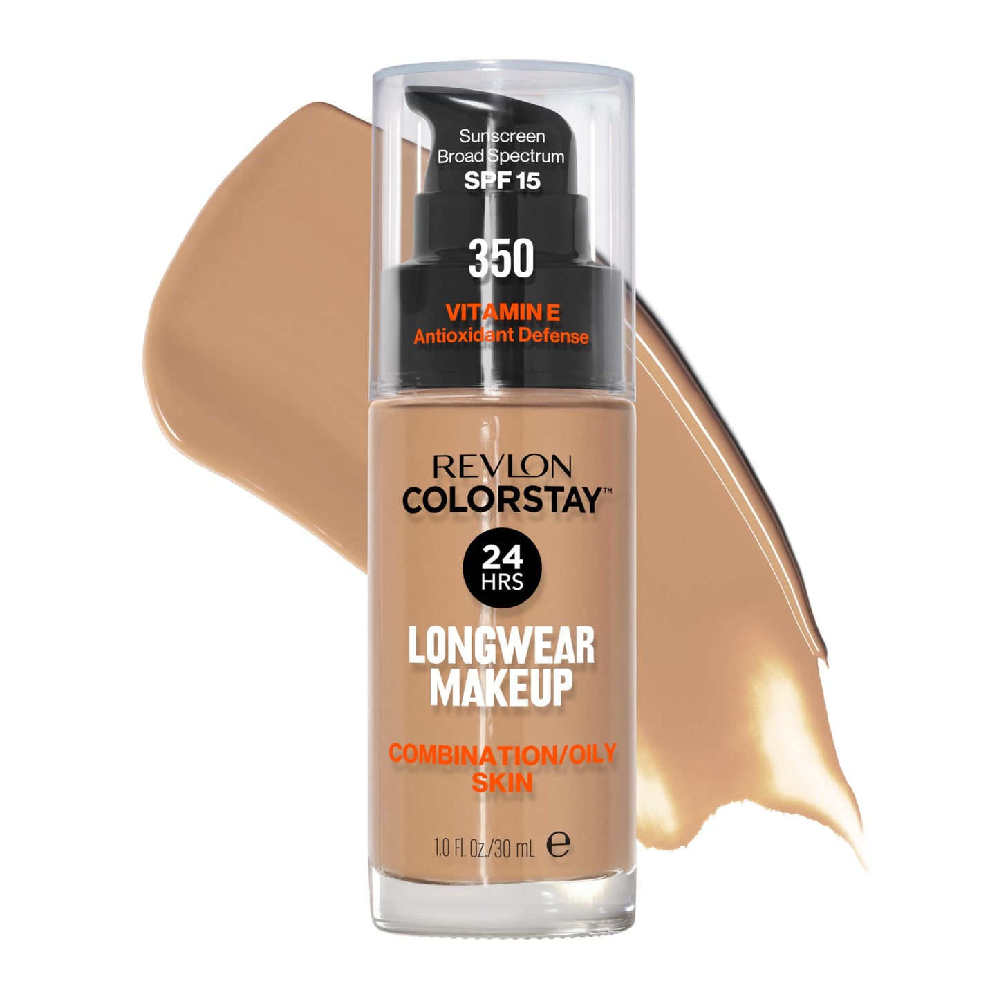 Revlon Liquid Foundation, ColorStay Face Makeup for Combination & Oily Skin, SPF 15, Medium-Full Coverage with Matte Finish, 350 Rich Tan, 1 fl oz