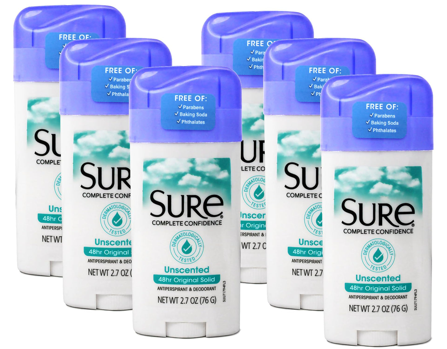 Sure Original Solid Unscented Anti-Perspirant & Deodorant 2.7 oz (Pack of 6) Beauty and Personal Care Sure