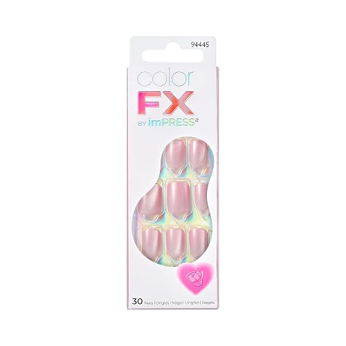 KISS colorFX by imPRESS Valentine’s Day Press On Nails, ‘Cherished’, Pink Short Squoval, IMPROVED adhesive, Up to 10-Day Hold, Nail Kit Includes 30 Beauty & Personal Care imPRESS