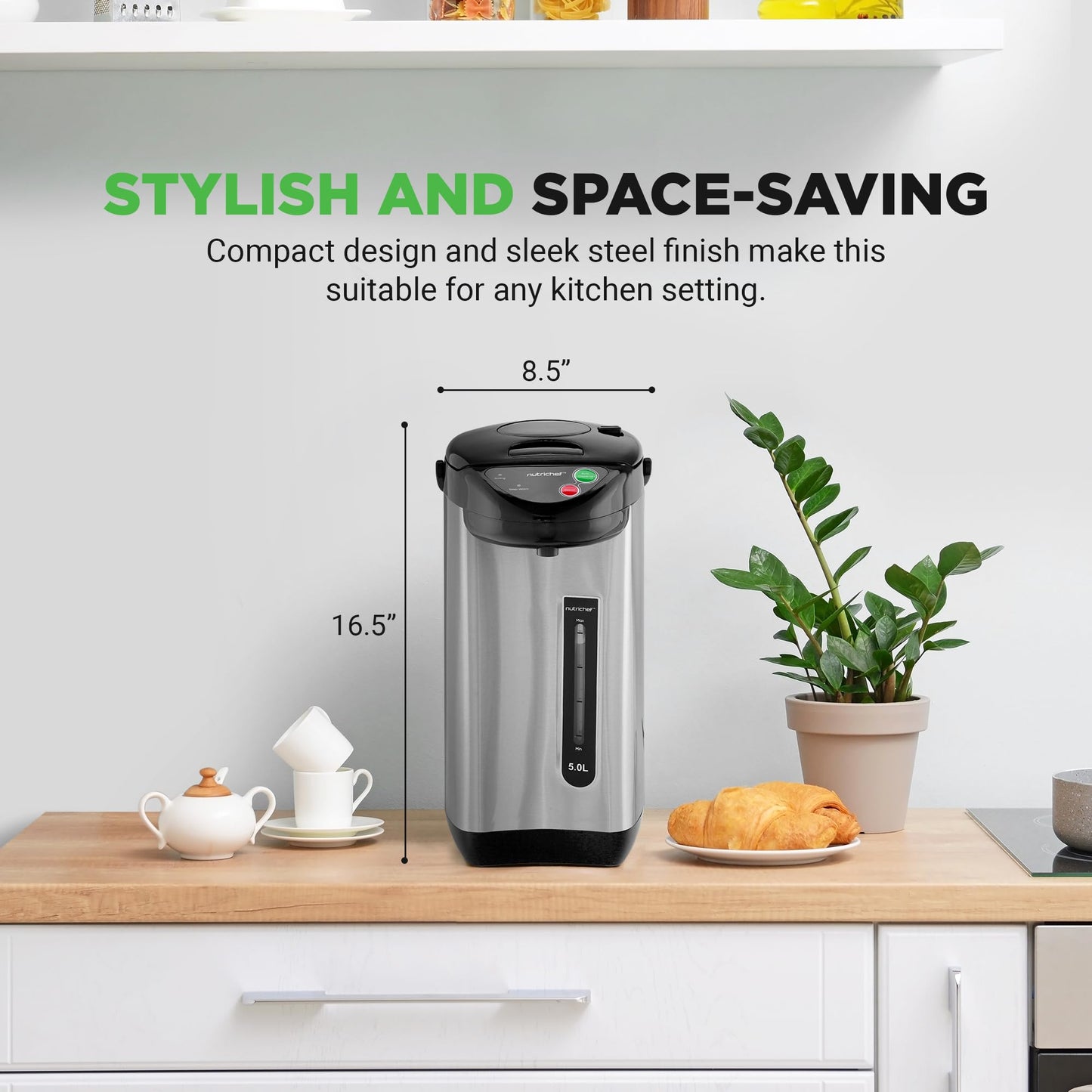 NutriChef 5.2 Qt Electric Water Kettle, Quick Heating, 5 Liter Digital Kettle with 5 Temperature Settings, Safety Lock, Stainless Steel, 3 Dispensing…