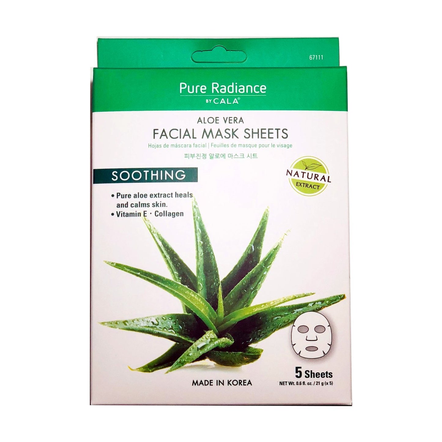 Cala Korea Aloe Vera, Collagen And Vitamin E, Essence full face facial Mask Sheet, 5 pack