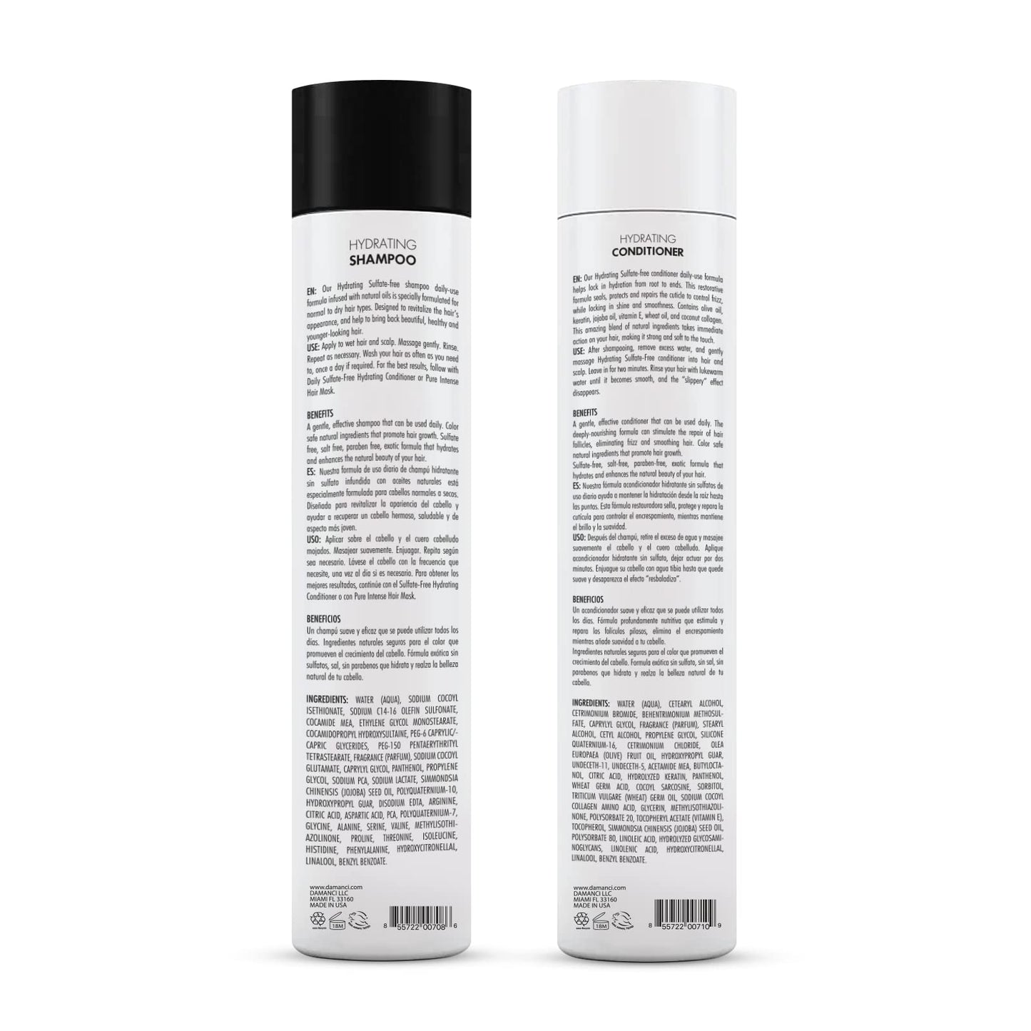 Damanci Hydrating Shampoo and Conditioner Duo, Sulfate Free Shampoo and Conditioner for Dry Hair, with Keratin and Collagen, Paraben and Salt Free