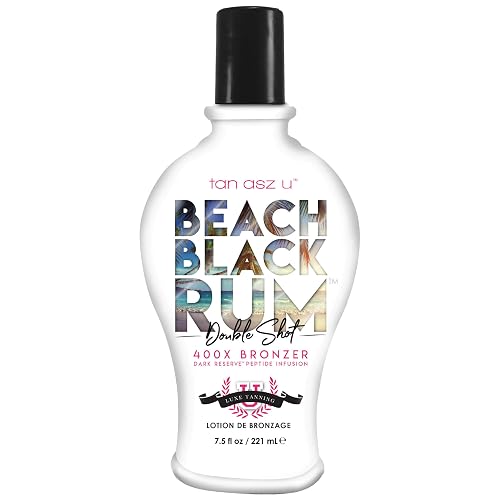 Tan Asz U Beach Black Rum Tanning Lotion, Double Shot 400X Bronzer, Dark Reserve Peptide Infusion, Luxe Indoor Tanning Lotion with Coconut Water