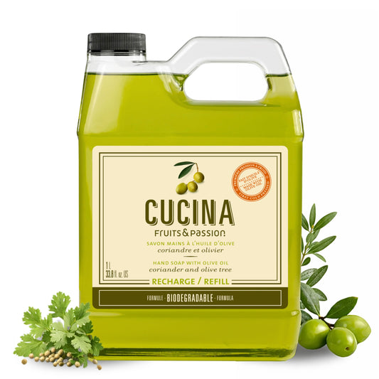 Cucina Fruits & Passion Hand Soap Refill - Coriander & Olive Tree - 1 Liter (33.8 fl oz) - Olive Oil Enriched Kitchen Hand Soap - Biodegradable Beauty & Personal Care Cucina