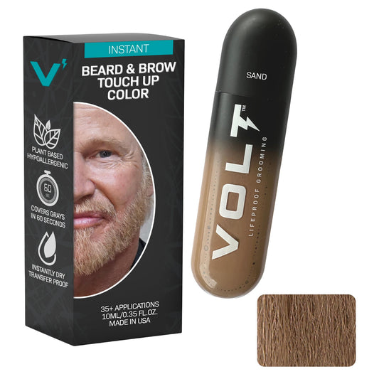 VOLT Grooming Temporary Instant Beard Color for Men, Quick Drying Plant-Based Brush On Beard, Hair, Mustache & Eyebrow Color, Safe for Sensitive Skin