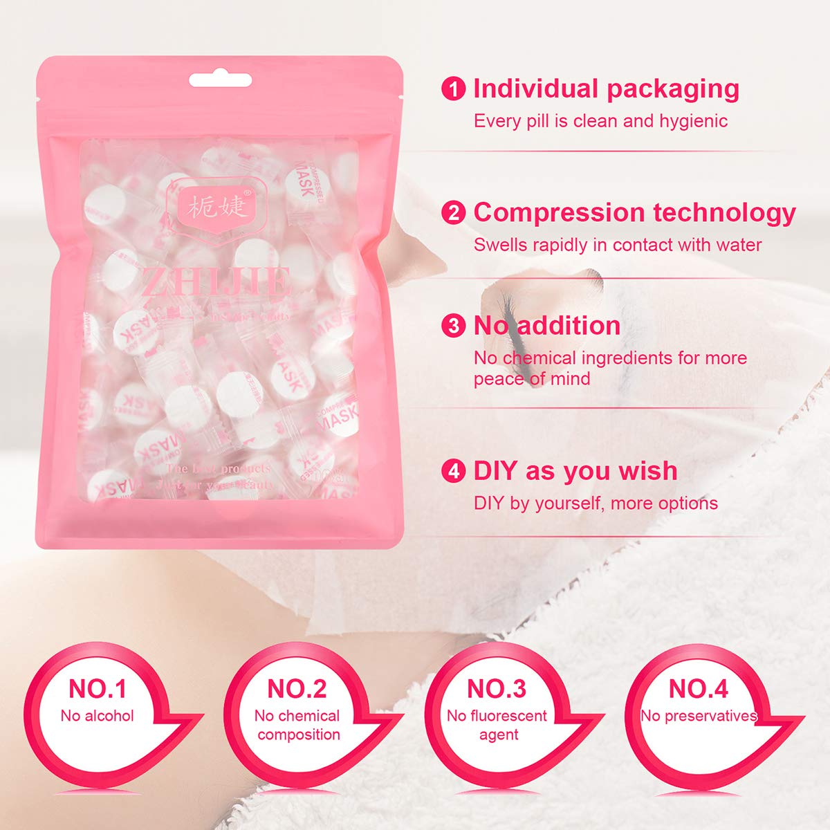 NC 100 pcs Compressed Facial Mask Sheet Skin Care DIY Compressed Disposable Facial Masks Skin Care Face Sheet Facial Paper Natural Cotton Wrapped