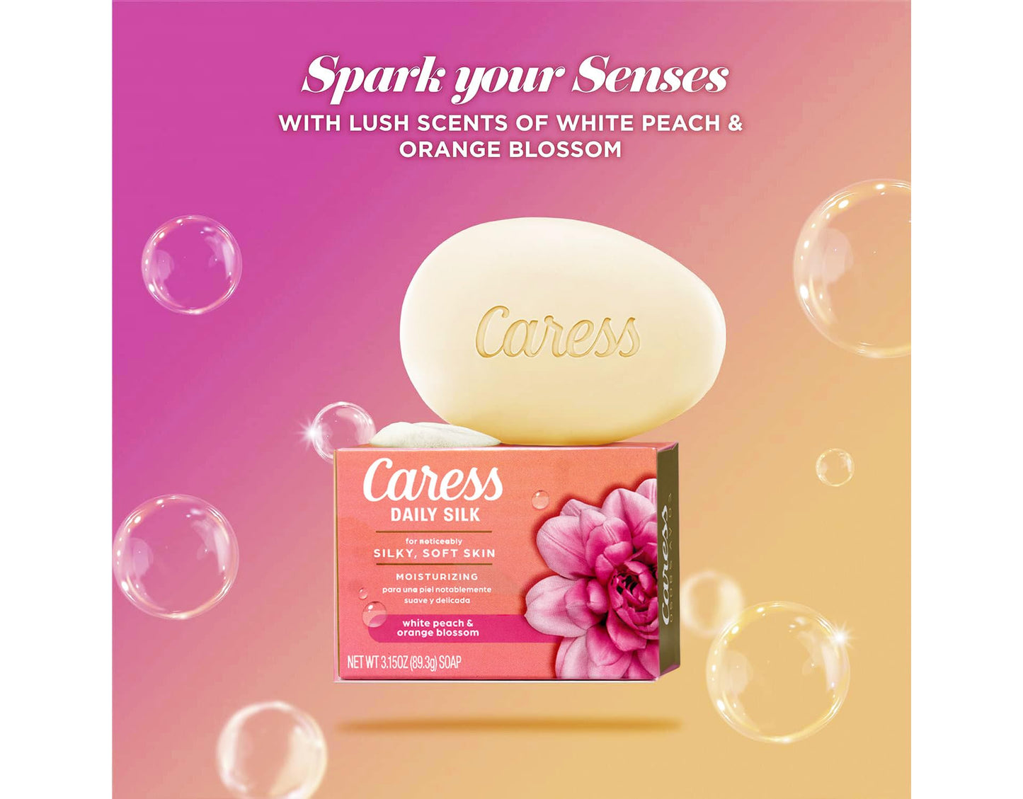 Caress Daily Silk White Peach & Orange Blossom Moisturizing Beauty Bar Soap, 3.15 OZ - 4 Pack