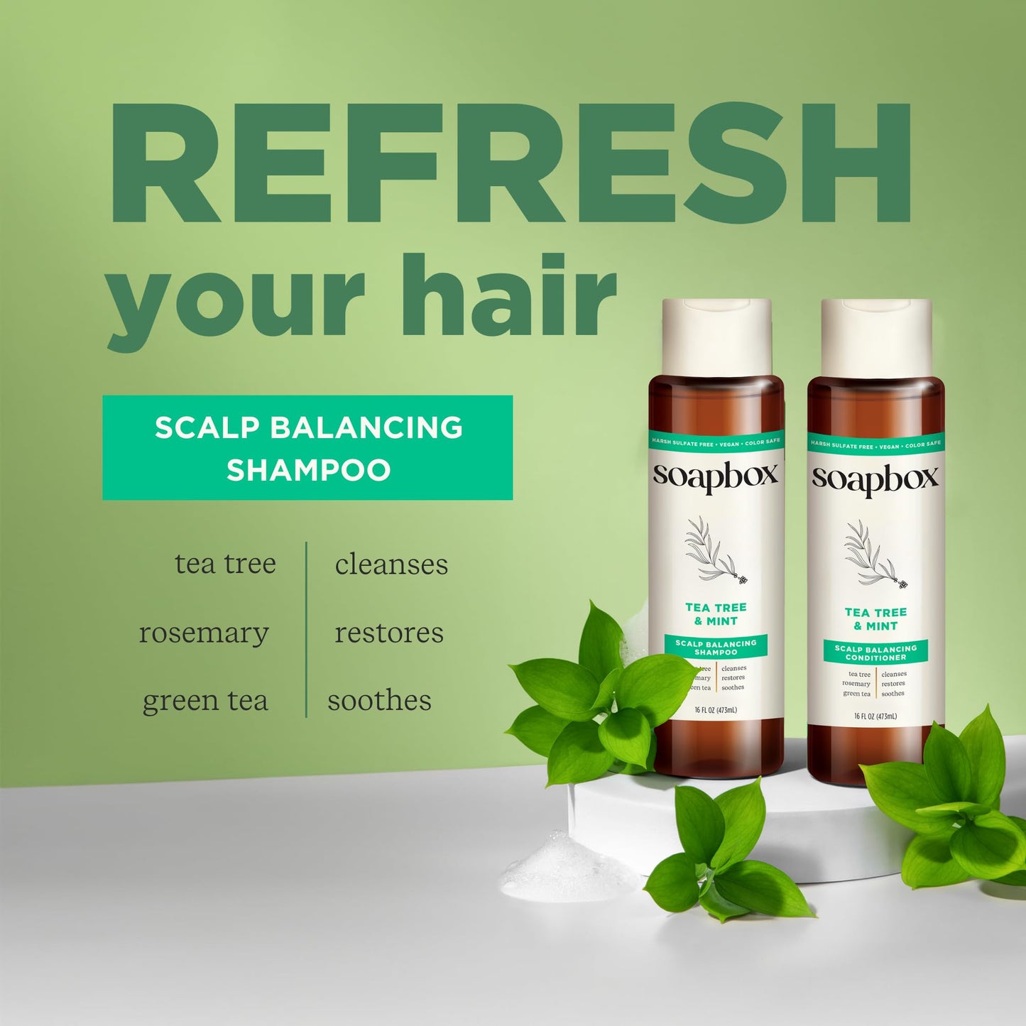 Soapbox Tea Tree Oil & Mint Shampoo & Conditioner Set, Leaves Hair & Scalp Balanced & Soothed - Clean Ingredients Free of Harsh Chemicals, Sulfates