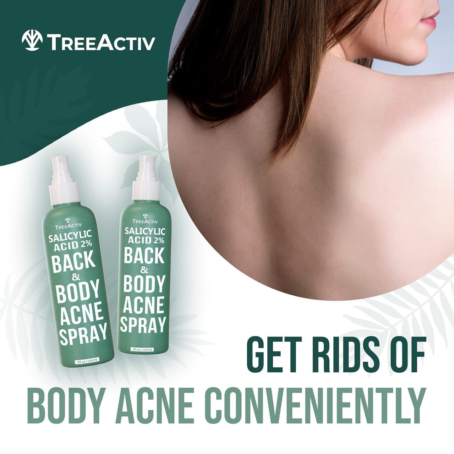 Salicylic Acid Back & Body Acne Spray, Back Acne Solution For Women And Men, Acne Body Spray with Tea Tree Oil, Fast-Drying Back Acne Spray, Fine
