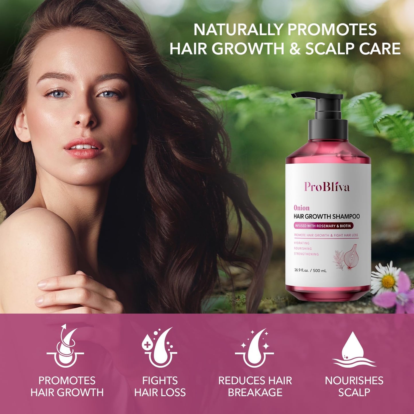 ProBliva Onion Shampoo for Hair Growth: Onion Hydrosol Shampoo with Biotin and Rosemary for Hair Loss and Thinning Hair - Promotes Healthier, Thicker