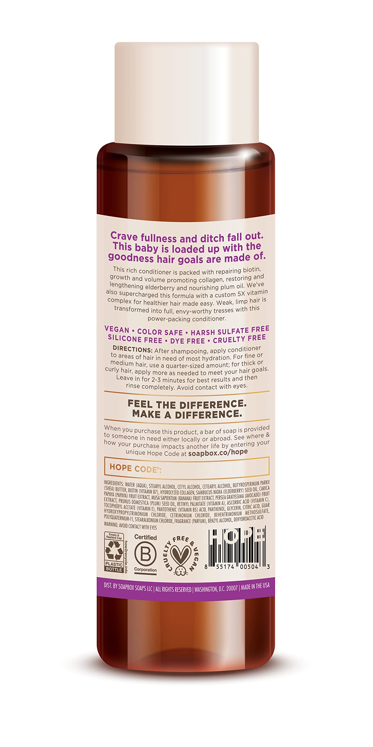 Soapbox Soap Conditioner, Volumizing Conditioner with Biotin and Superfruit Blend, 16oz - Elderberry and Plum Oil for Healthy-Men & Women's Restoring