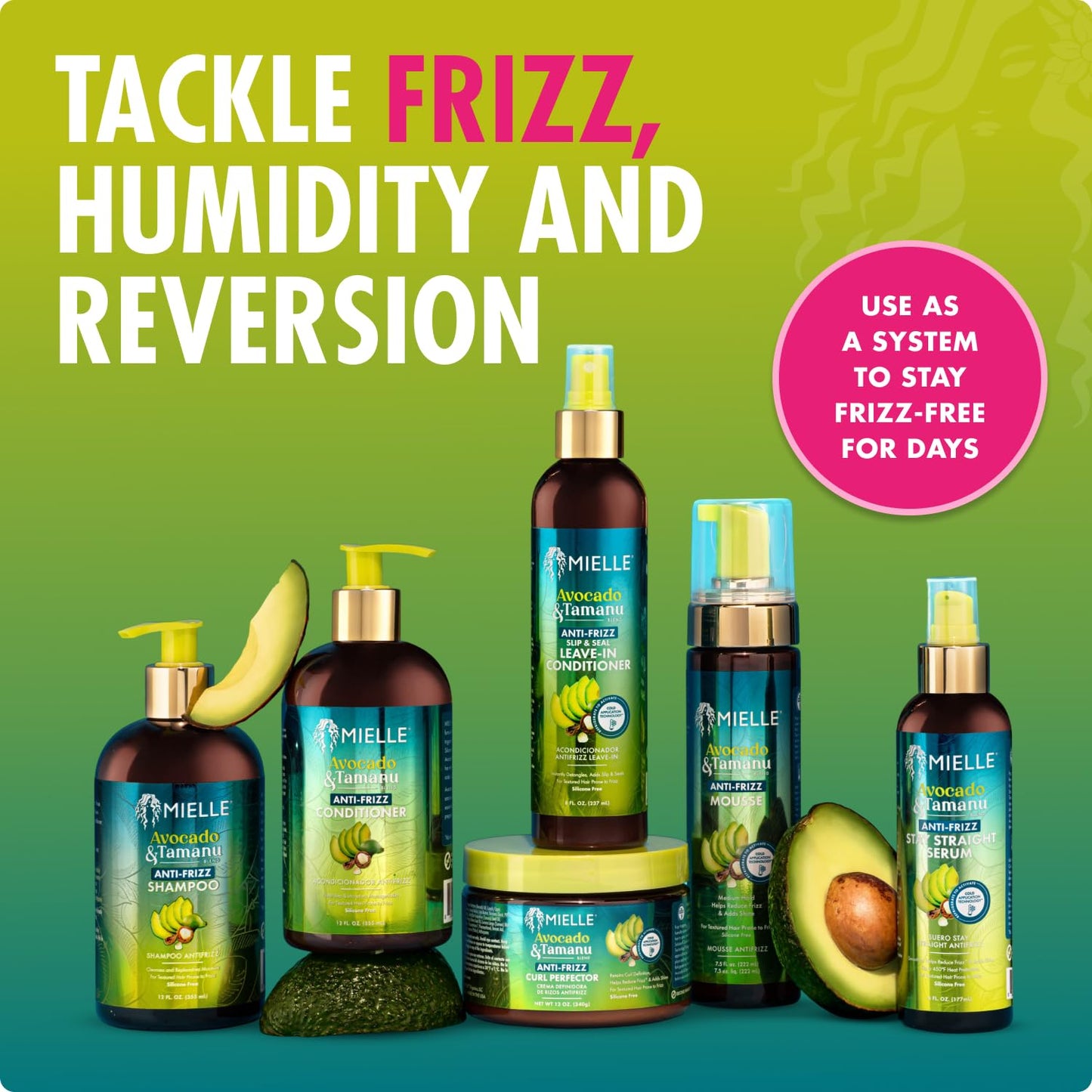 Mielle Organics Avocado & Tamanu Curly Hair Mousse - Anti Frizz Hair Foam for Curly, Wavy, Coily Styles - Medium Hold Styling to Define & Control