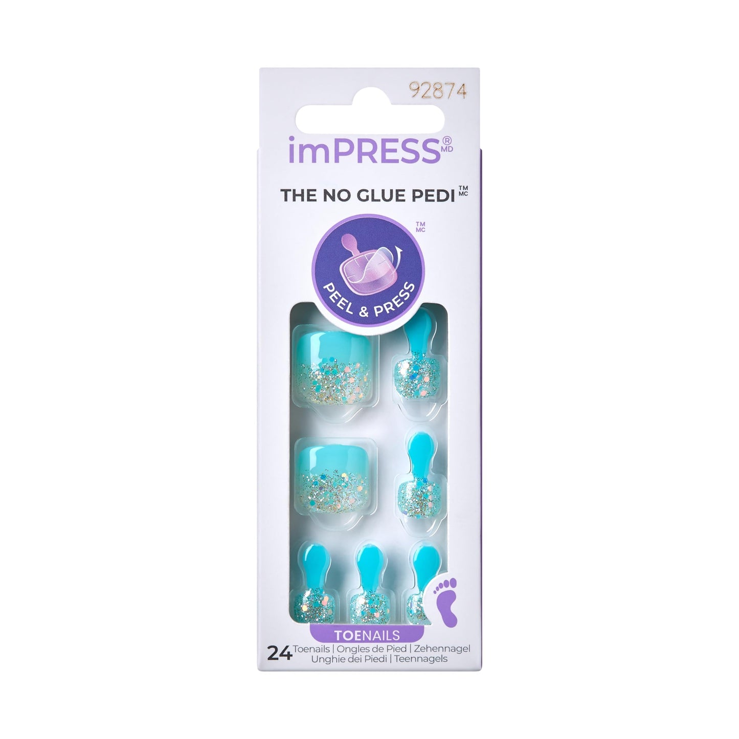 KISS imPRESS No Glue Pedi Press-On Nails, Design, 'Last Flowers', Medium Blue, Short Size, Squoval Shape, Includes 24 Nails, Prep Pad, Instructions Beauty & Personal Care imPRESS