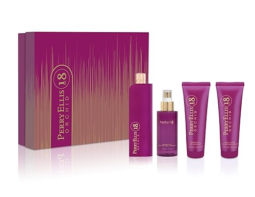 Perry Ellis 18 Orchid 4-Piece Gift Set - Perfume Gift Sets for Women, EDP, Luxury Women's Self Care Kit with Eau de Parfum, Body Mist, Shower Gel