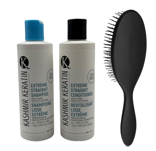 Bundle 3 Items: Extreme Straight Keratin Shampoo 8 oz, Extreme Straight Keratin Conditioner 8oz and Paddle Brush, Frizz Free & Control, Sulfate Free