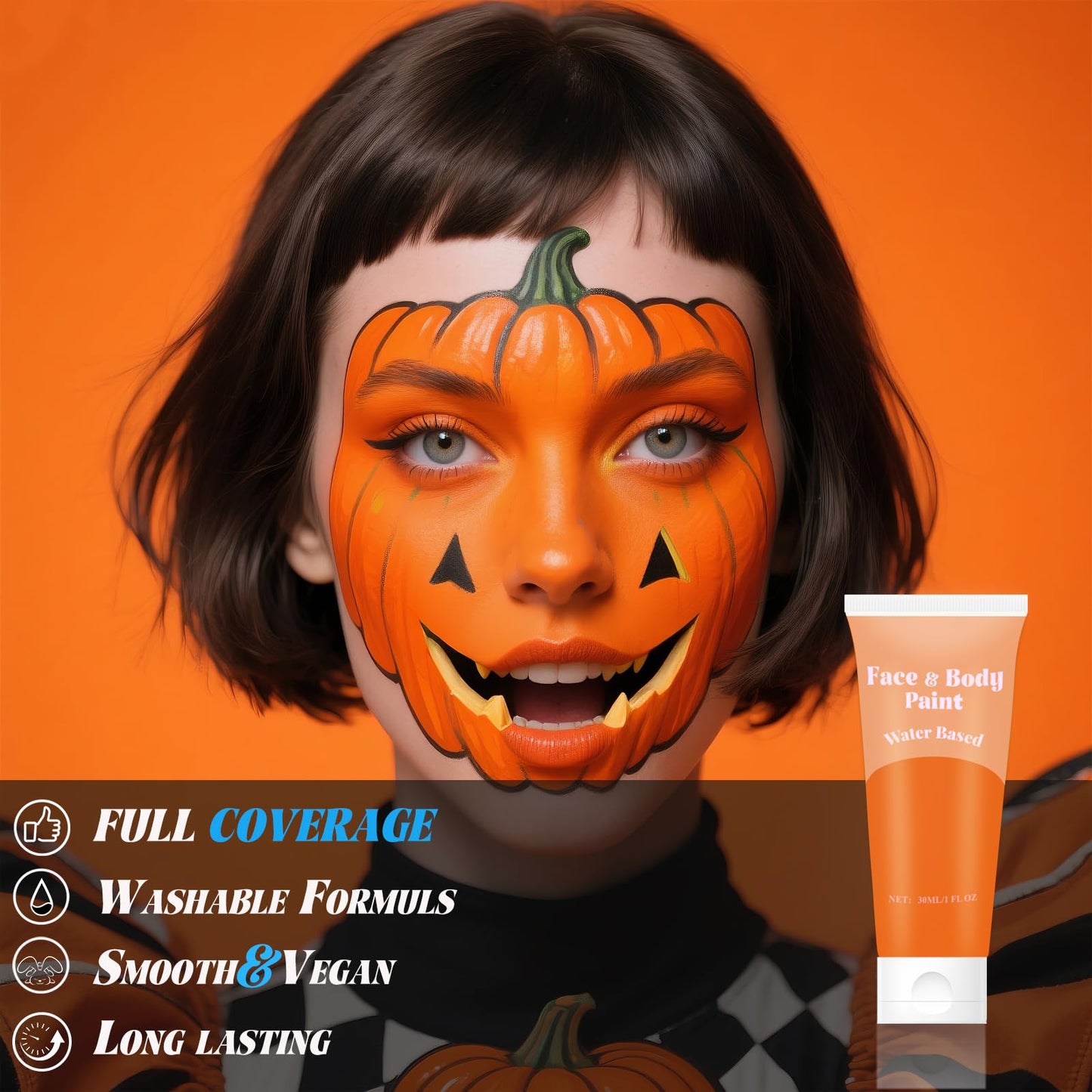 Orange Face Body Paint?Water Based Cream Orange Face Body Paint for Starfire Festivals Halloween Cosplay SFX Pumpkin Makeup,Washable&Full Coverage