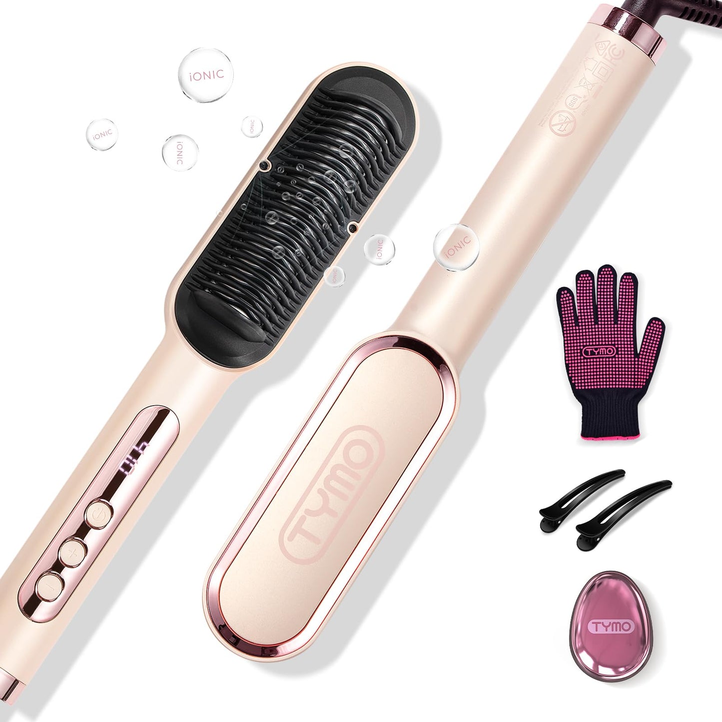 TYMO Ring Plus Ionic Hair Straightener Brush - Straightening Comb with Negative Ions for Women, Titanium Coating, 9 Temp Settings & LED Display, Dual Beauty and Personal Care TYMO Default Title