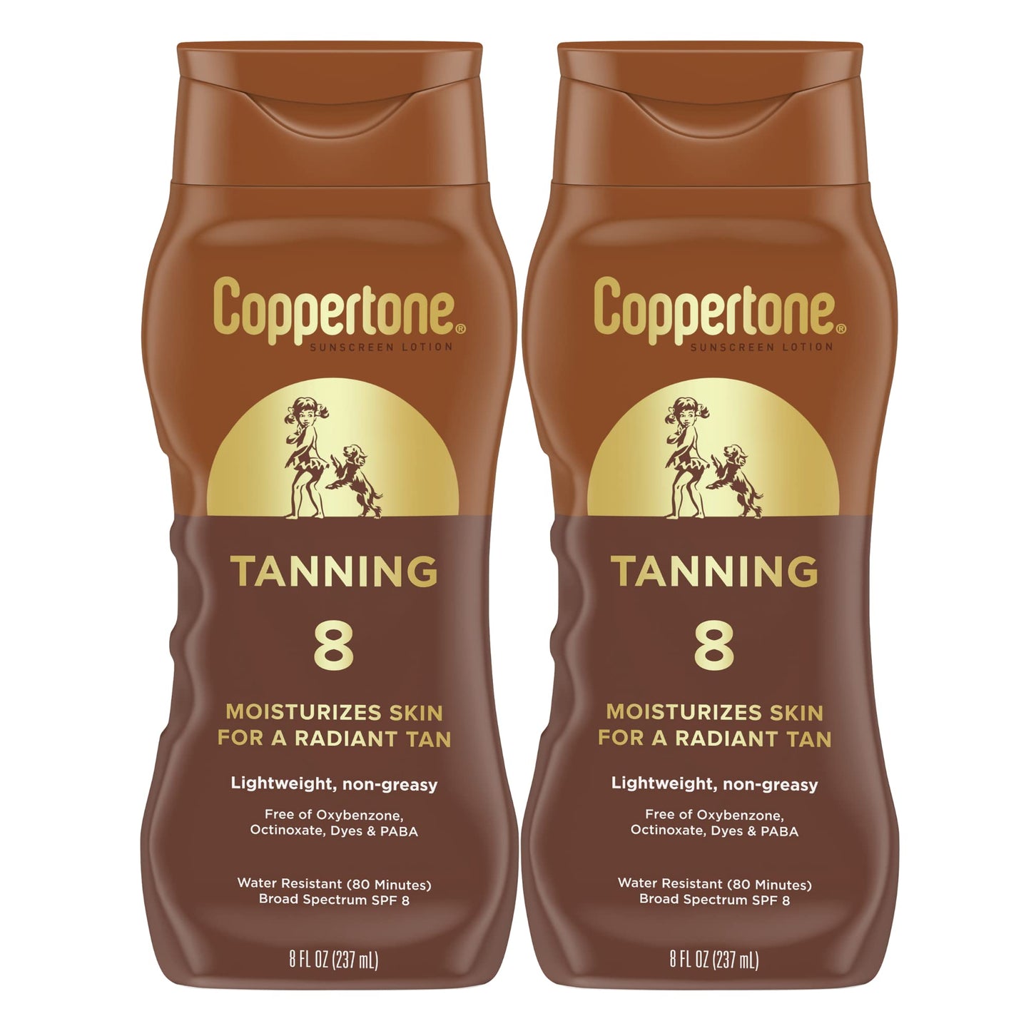 Coppertone Sunscreen Tanning Lotion SPF 8, Lightweight and Non Greasy Sunscreen, Water Resistant, Oxybenzone Free, Sun Tan Lotion Moisturizes Skin