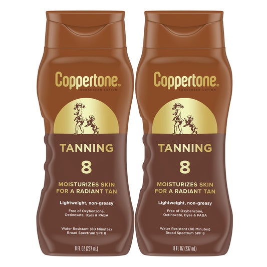 Coppertone Sunscreen Tanning Lotion SPF 8, Lightweight and Non Greasy Sunscreen, Water Resistant, Oxybenzone Free, Sun Tan Lotion Moisturizes Skin