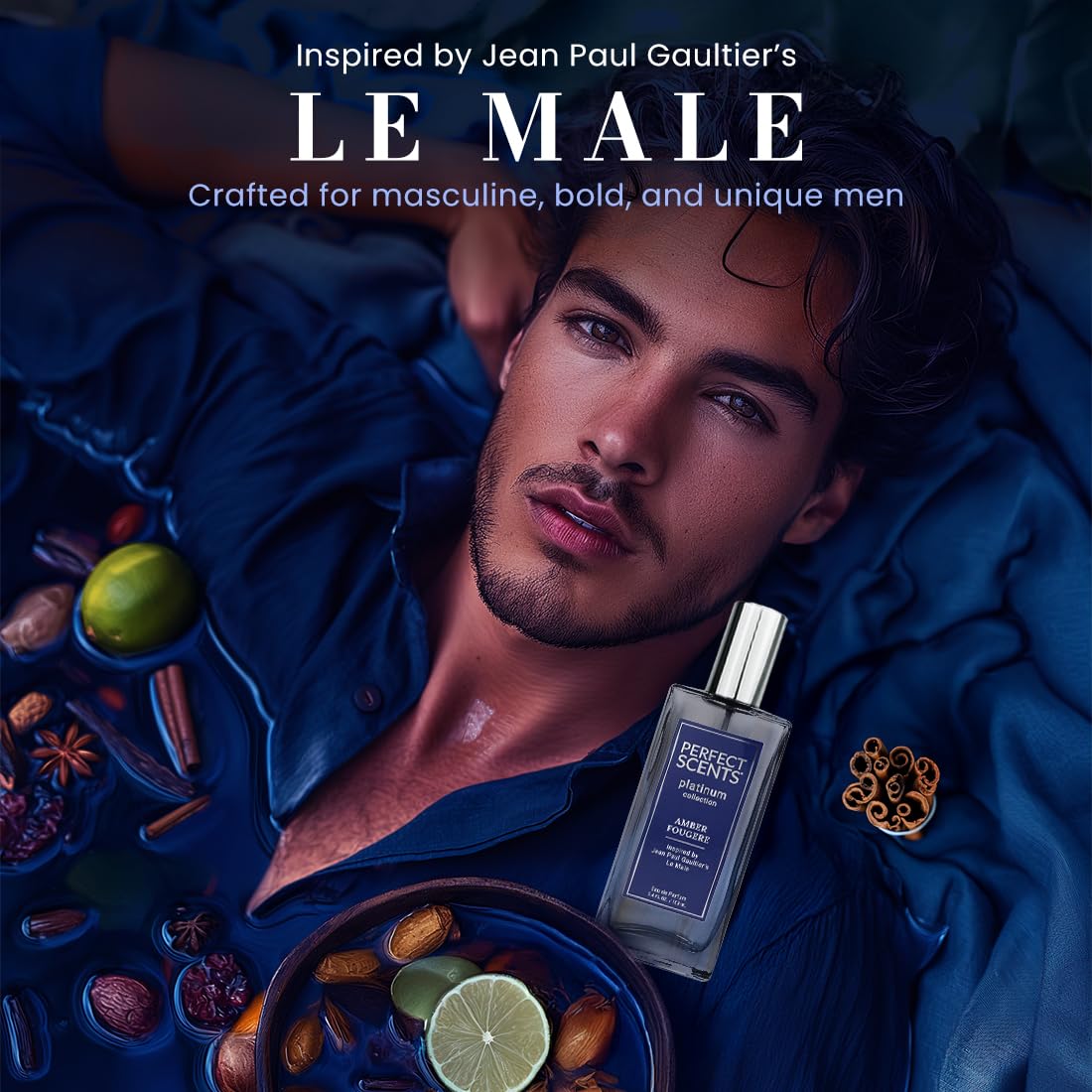 Perfect Scents Fragrances | Inspired by Jean Paul Gaultier’s Le Male | Platinum Collection | Amber Fougere | Men’s Eau de Parfum | Vegan, Paraben