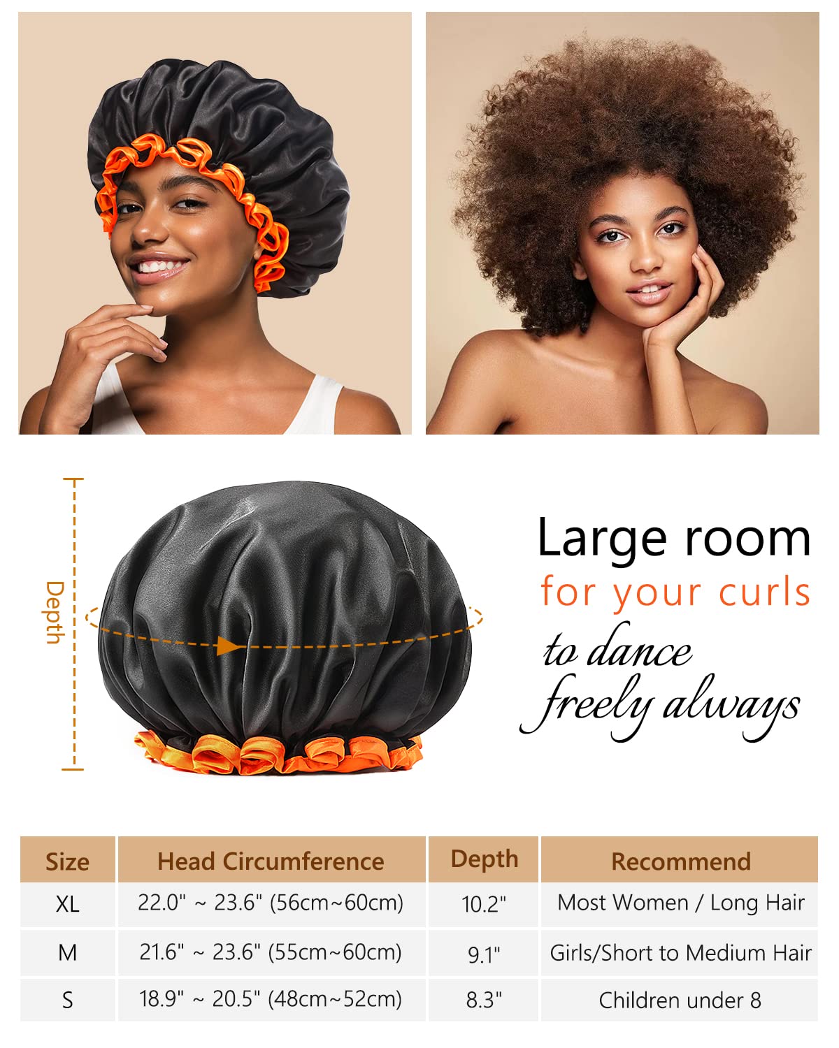 mikimini Small Black Shower Caps for Kids, Double Layers Waterproof Bathing Hair Cap with Reusable Soft Comfortable PEVA Lining, Cute, Non-fading