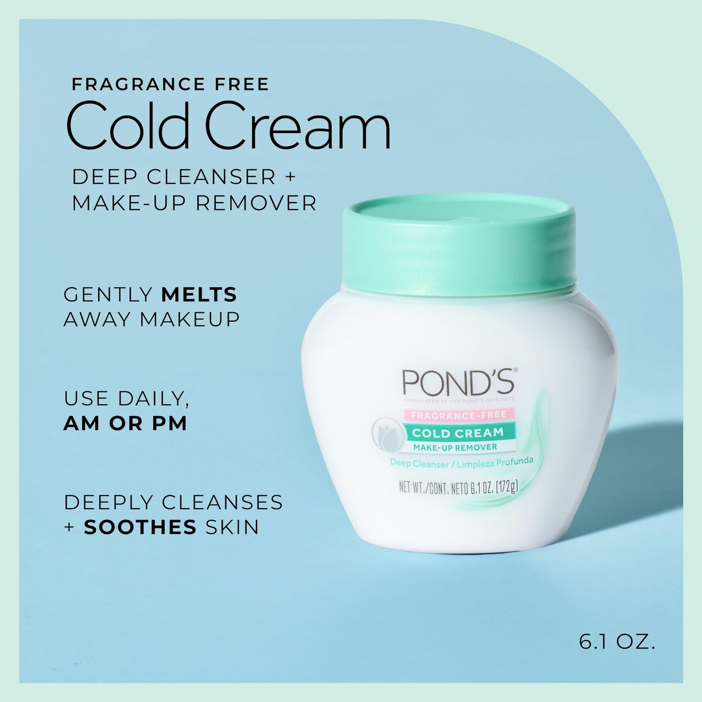 POND’S Cold Cream Cleanser 6.1 oz – Fragrance-Free Makeup Remover & Deep Facial Cleanser | Moisturizing, Non-Comedogenic, Dermatologist Tested