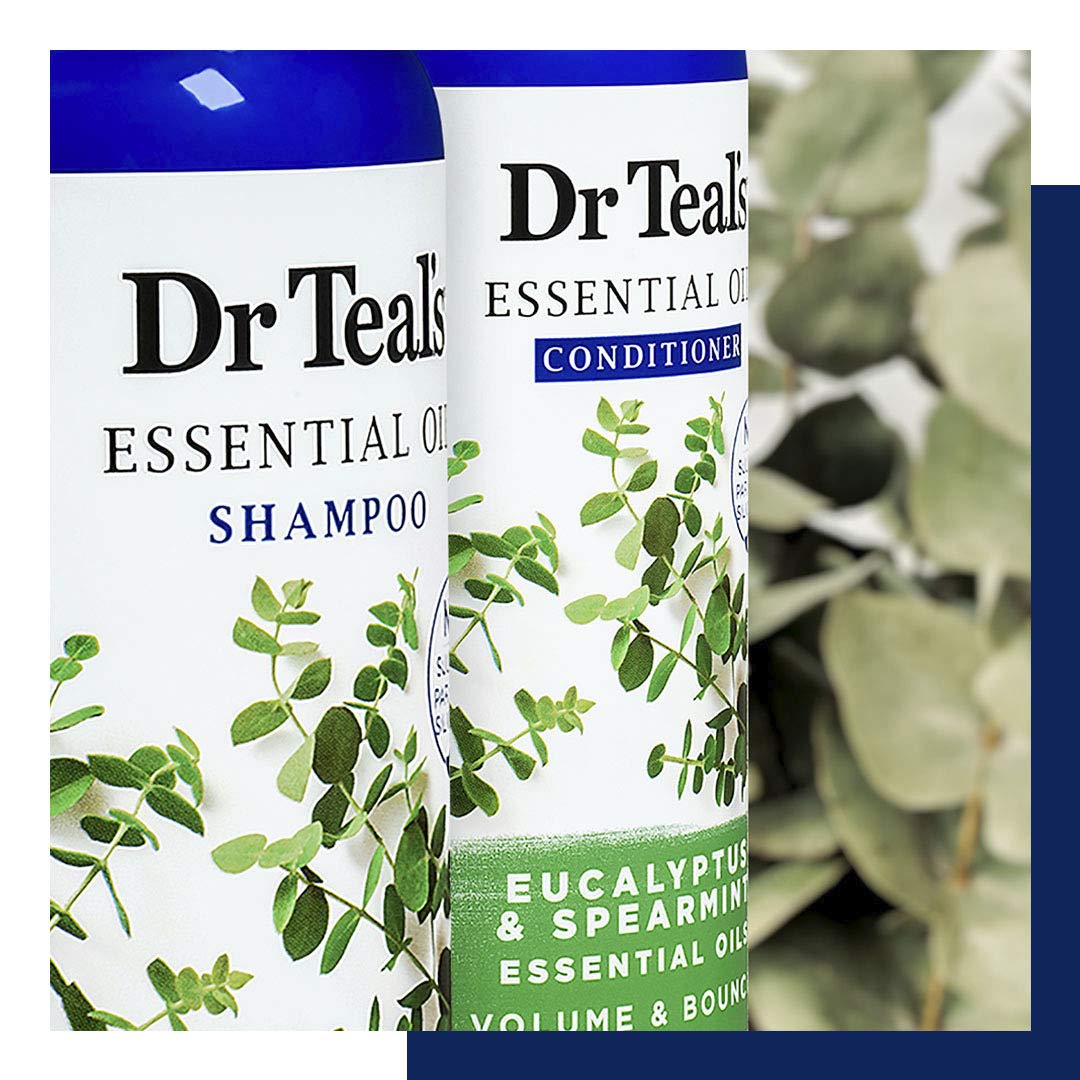 Dr Teal's Eucalyptus Spearmint Volume Bounce Essential Oil Conditioner Sulfate Free, 16 Fl Oz