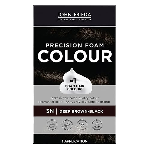 John Frieda Precision Foam Colour, Deep Brown Black 3N, Full-coverage Hair Color Kit, Anti-Fade Gray Coverage, Deep Color Saturation Hair Dye, 1
