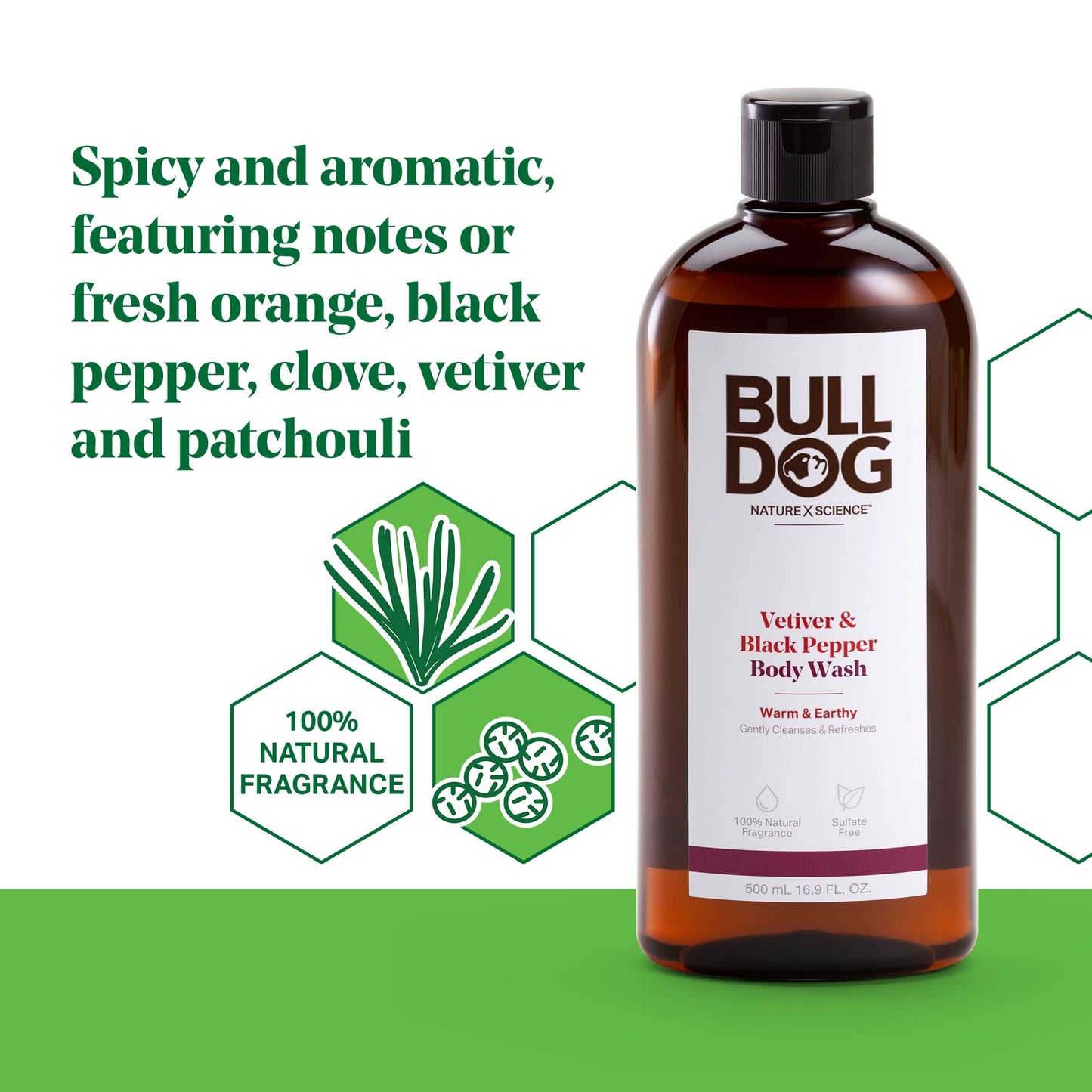 Bulldog Mens Skincare and Grooming Body Wash Black Pepper, 16.9 fl Oz Vetiver