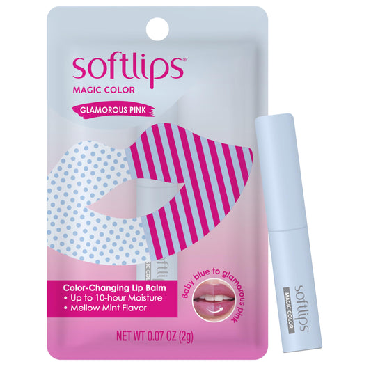 Softlips Magic Color Lip Balm, Glamorous Pink, Color-Changing Lip Care, Hydrating, 10-Hour Moisture for All-Day Softness, Mellow Mint Flavor, 1 Tube Beauty and Personal Care SoftLips