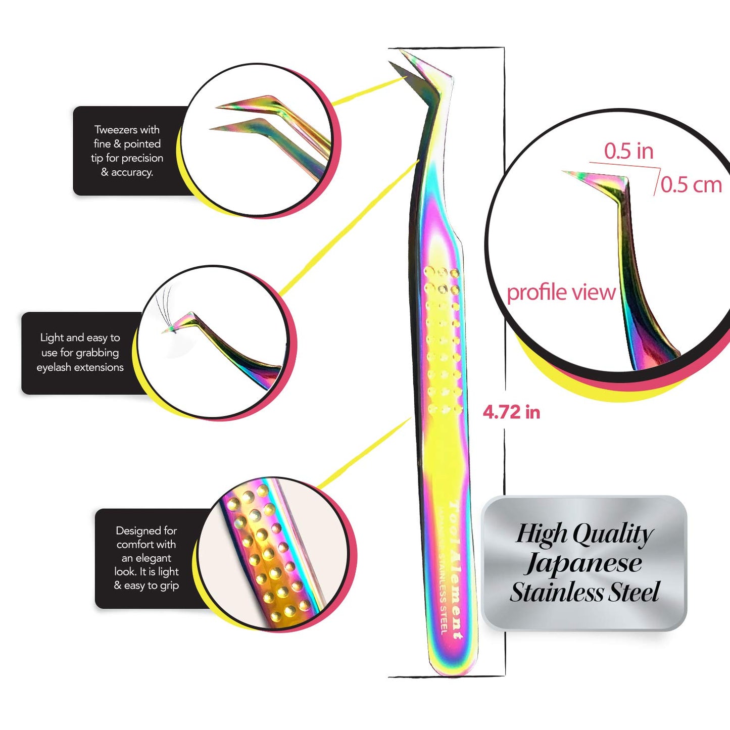 Tool Alement Japan Stainless Steel Plasma Coating 12cm Axe Tips Eyelash Tweezer R-JP11-4002