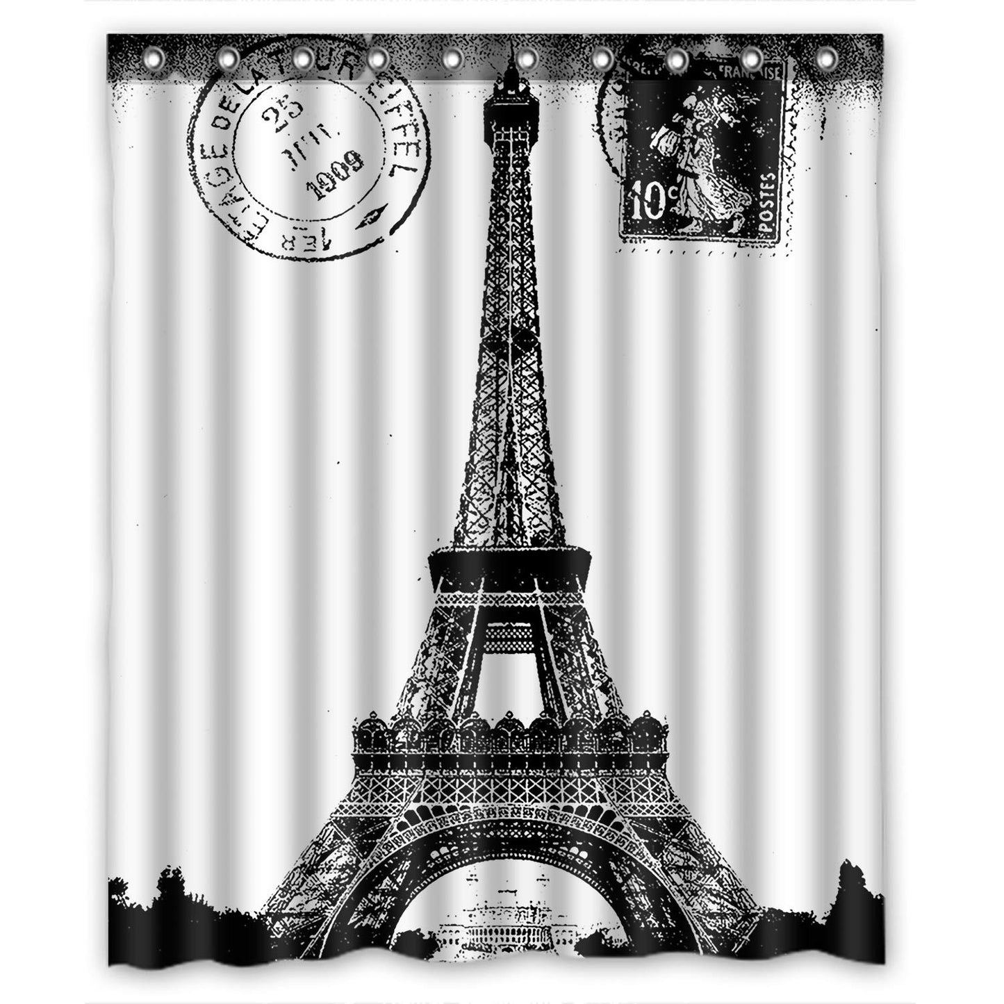 KXMDXA French Paris Eiffel Tower City of Love Black White Waterproof Polyester Bath Shower Curtain Size 60x72 Inch