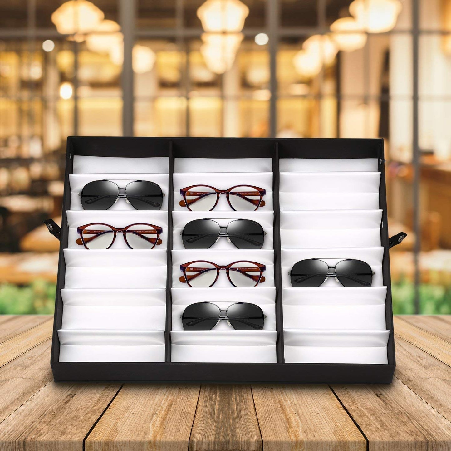 Jiffordwind 18 Slot Sunglasses Organizer Storage Multiple Eyeglasses Holder Display Case/Tray, Polyester Silk Lined & Snap Closure