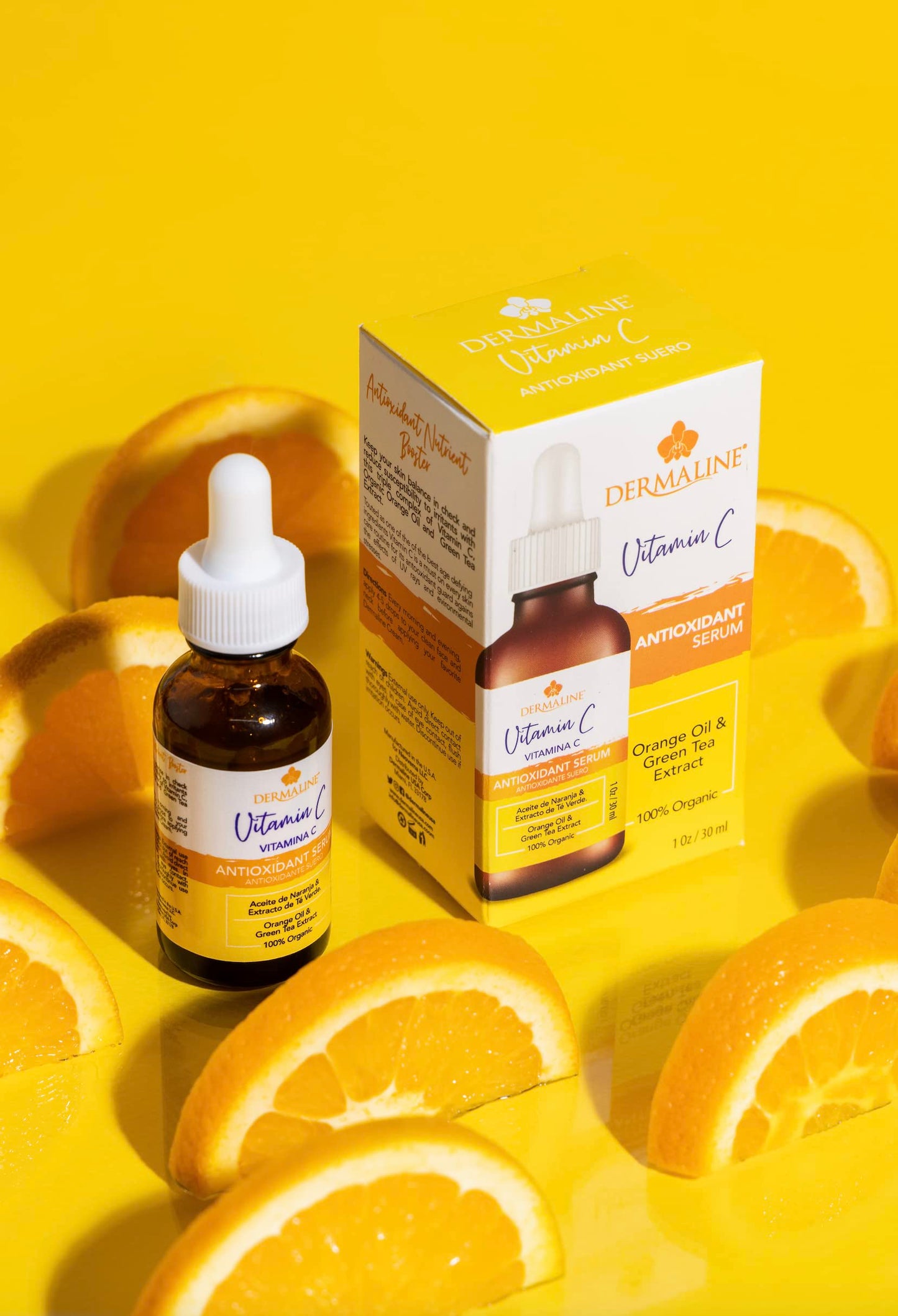 Dermaline Vitamin C Serum for Face with Hyaluronic Acid and Jojoba Oil, Hydrating, Brightening, and Deep Moisturizing Age Control to Diminish Fine
